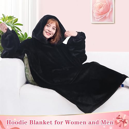 Miniatura 3 de Waitu - Sudadera tipo manta, para regalar a hombre o mujer, muy cálida y acogedora, gigantesca, con capucha, de gruesa franela, con mangas y un