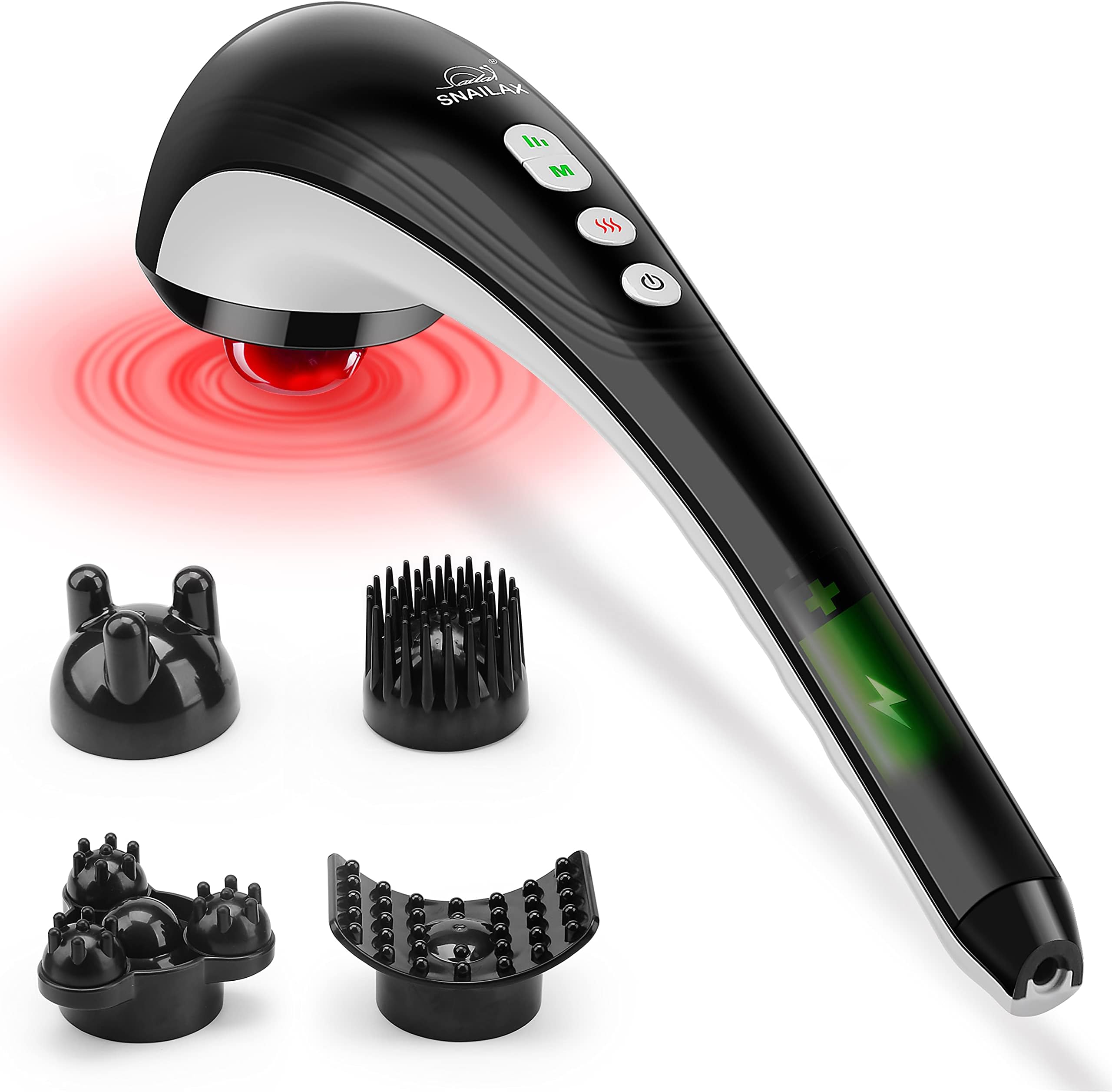Snailax Cordless Handheld Back Massager - Rechargeable Percussion Massage with Heat, Deep Tissue Massager for Whole Body