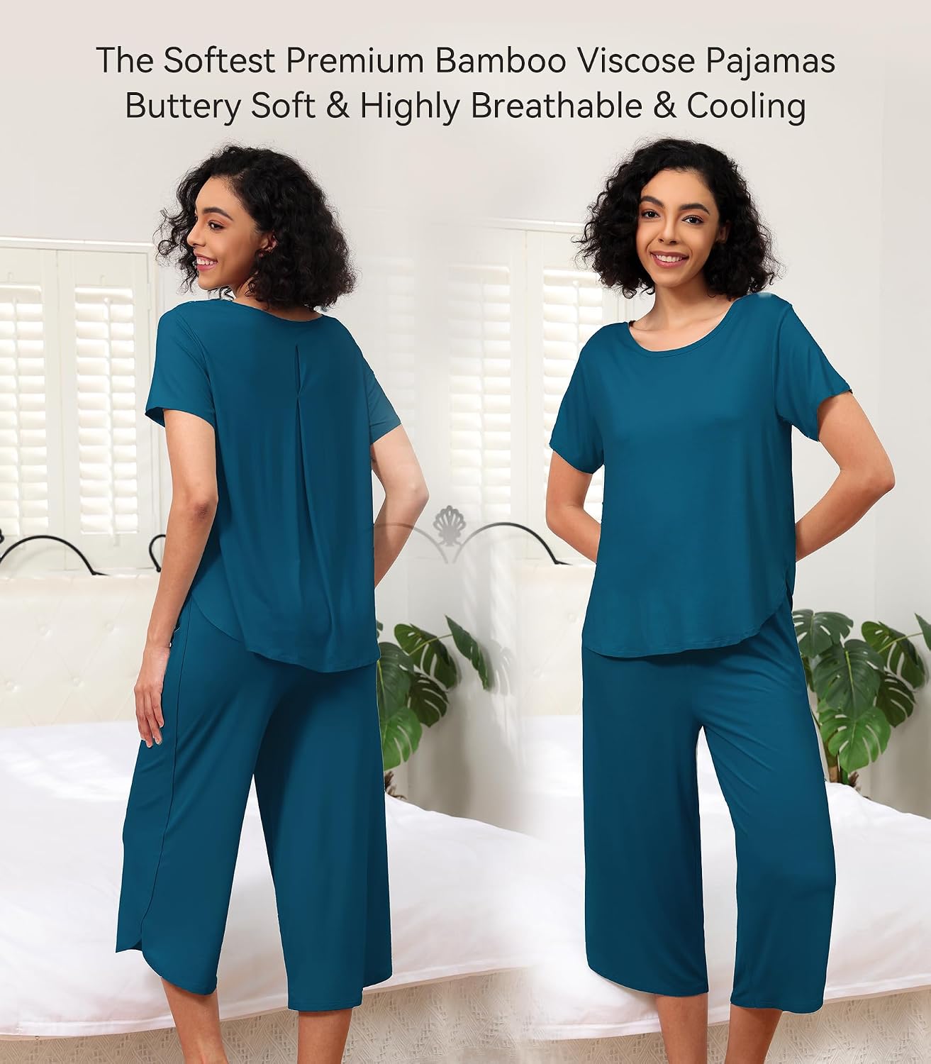 WiWi Womens Pajama Set 2 Piece Bamboo Viscose Cooling Lounge Set, S-XXL image 3