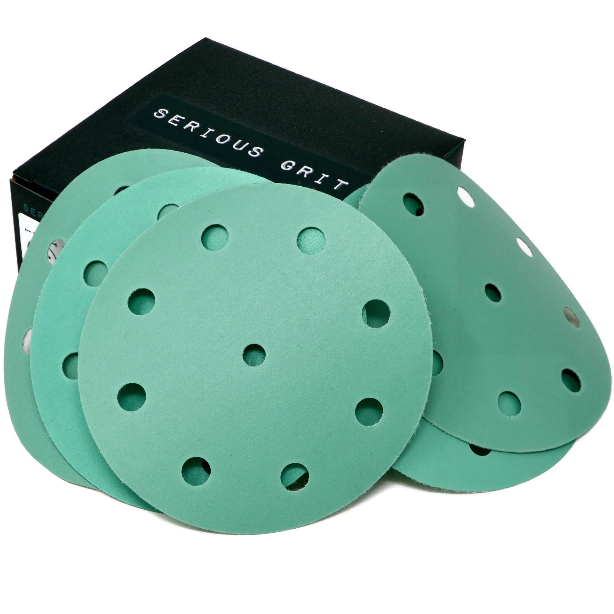 Serious Grit - 5-Inch 9-Hole High Grit Sanding Discs Assortment - 320, 400, 600, 800, 1000 Grit (10 of Each) - Wet Dry Hook & Loop Film Discs -