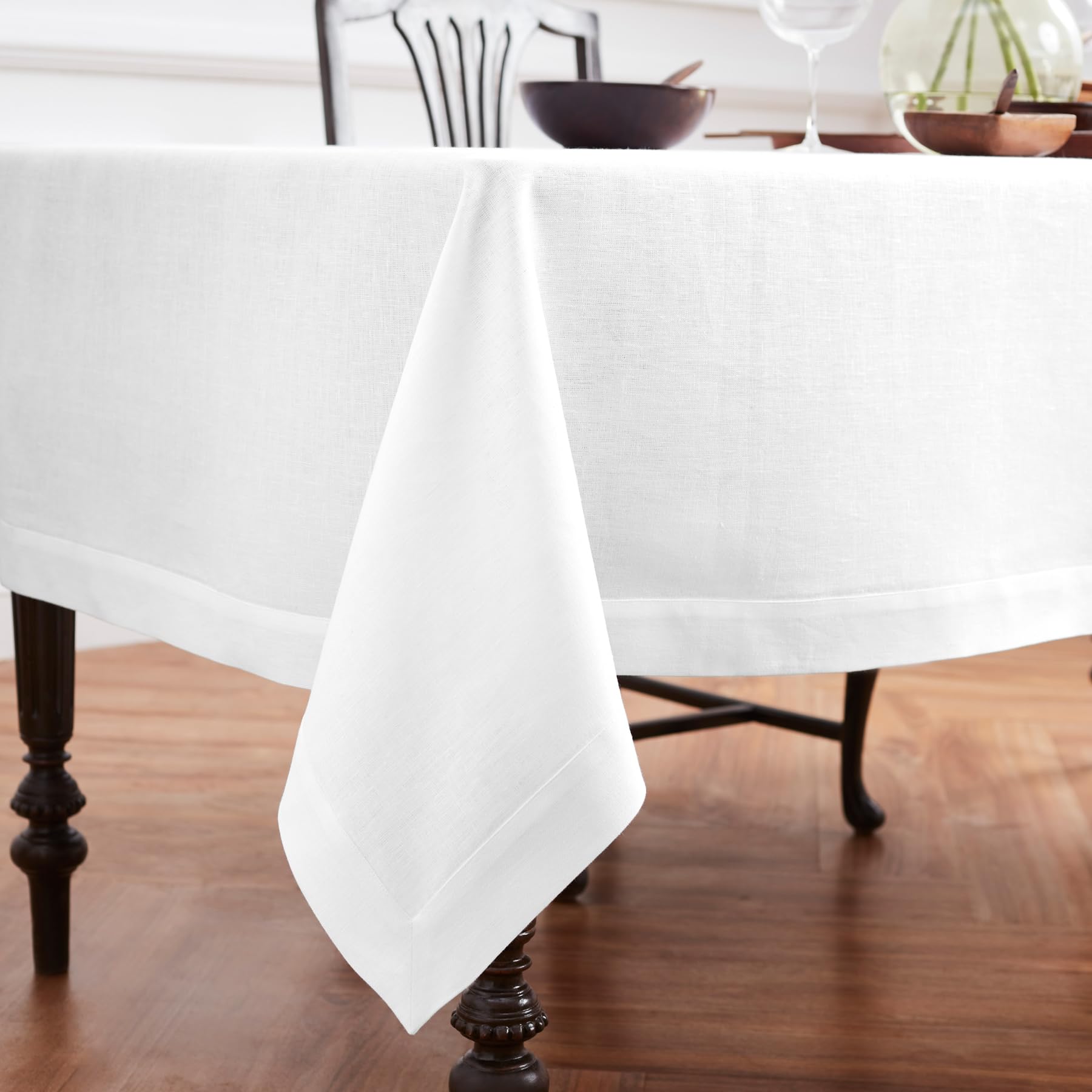 Solino Home Tischdecke Aus 100% Leinen – Schwarz, 152x229 Cm, Mit Hohlsaum, Handgefertigt Aus Europäischem Flachs
