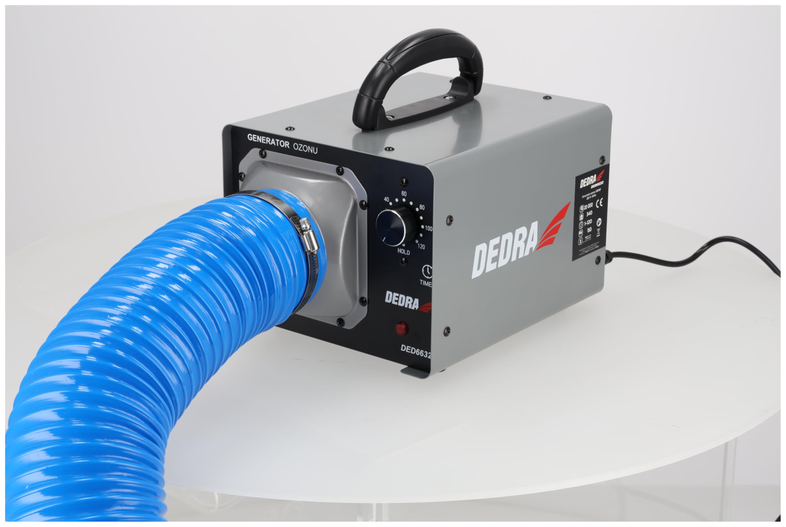 DEDRA DED6632 Générateur d'ozone 20 g/h Désinfection Ventilateur intégré Tuyau flexible Minuterie automatique