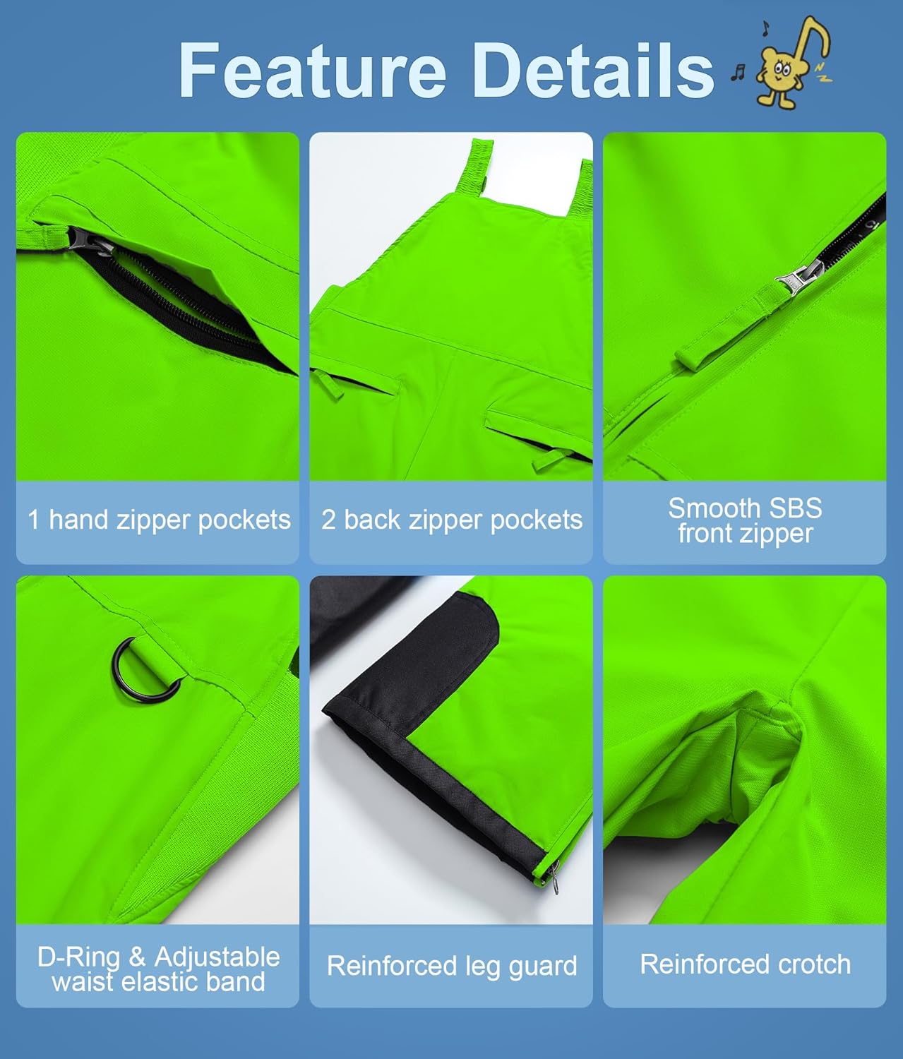 Pursky Kid's Snow Pants Boy's Winter Ski Bibs Insulated Waterproof Snowpants Fleece Snowboarding Overalls Snowbibs - Image 7