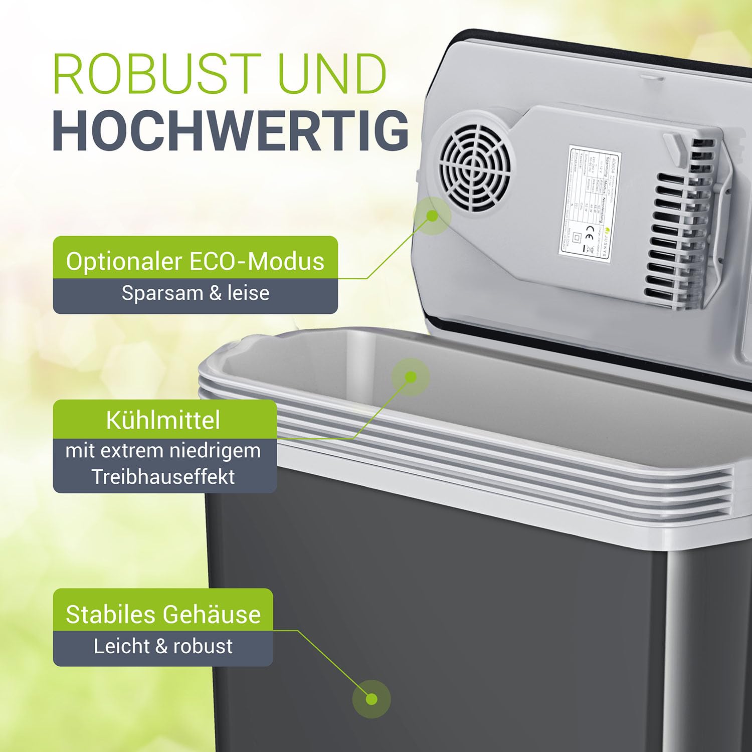 Juskys Nordpol Kühlbox elektrisch 24 L | Kühlt & wärmt | Kühlbox für Auto, Camping & Steckdose | 12V & 230V Anschluss | thermoelektrischer Mini Kühlschrank | ECO-Modus 48 dB & nur 3,6 kg leicht