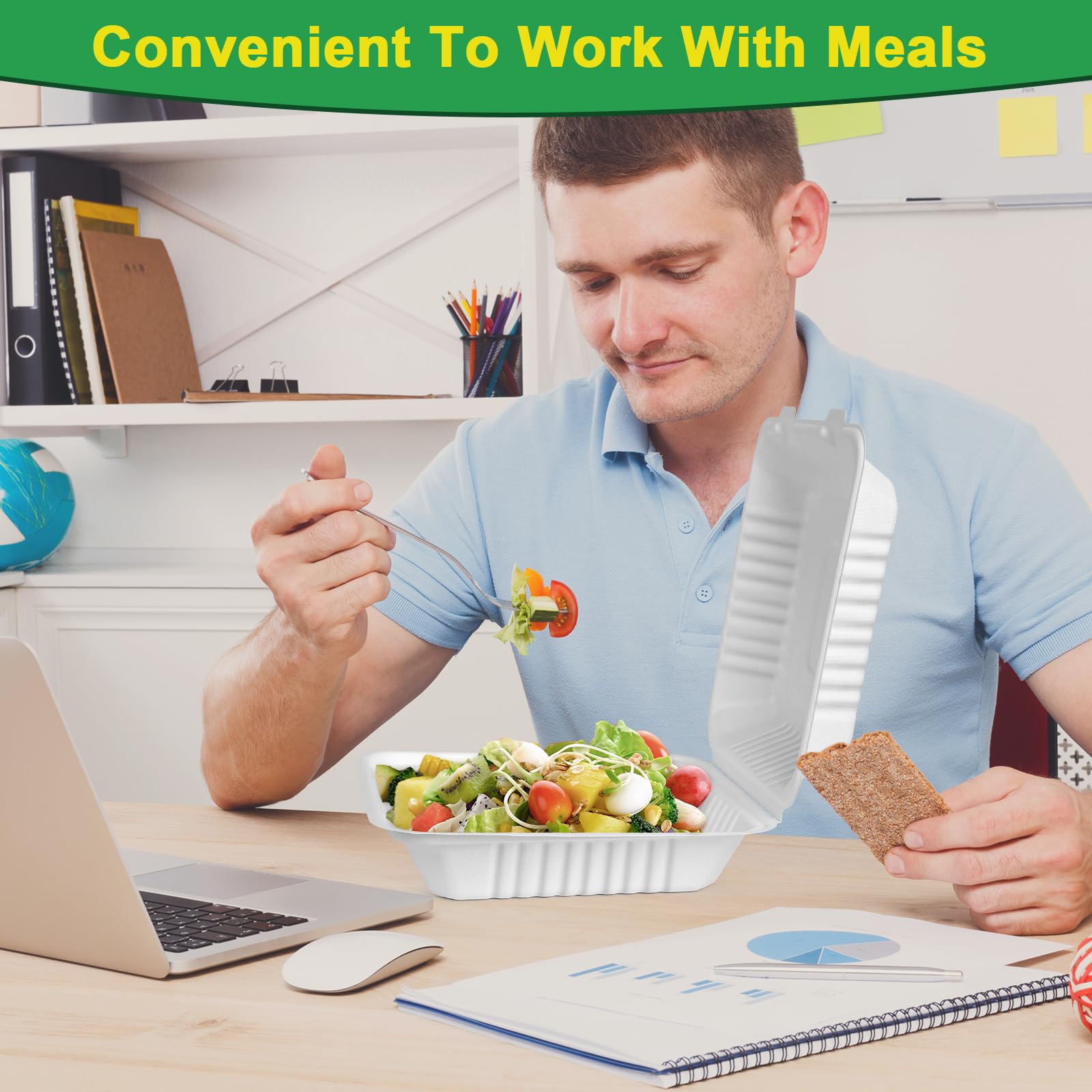 Recipientes de comida para llevar con tapas, paquete de 100 recipientes de concha para llevar, contenedores de transporte de 9 x 9 para alimentos, cajas biodegradables ecológicas, biodegradables