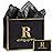 momoake Alphabet Birthday Gift Bag with Card and Tissue Paper for Men Women, 13 Large Black Gold Personalized Bridal Party Gift Paper Bag for Gifts Wrapping - (Letter R)