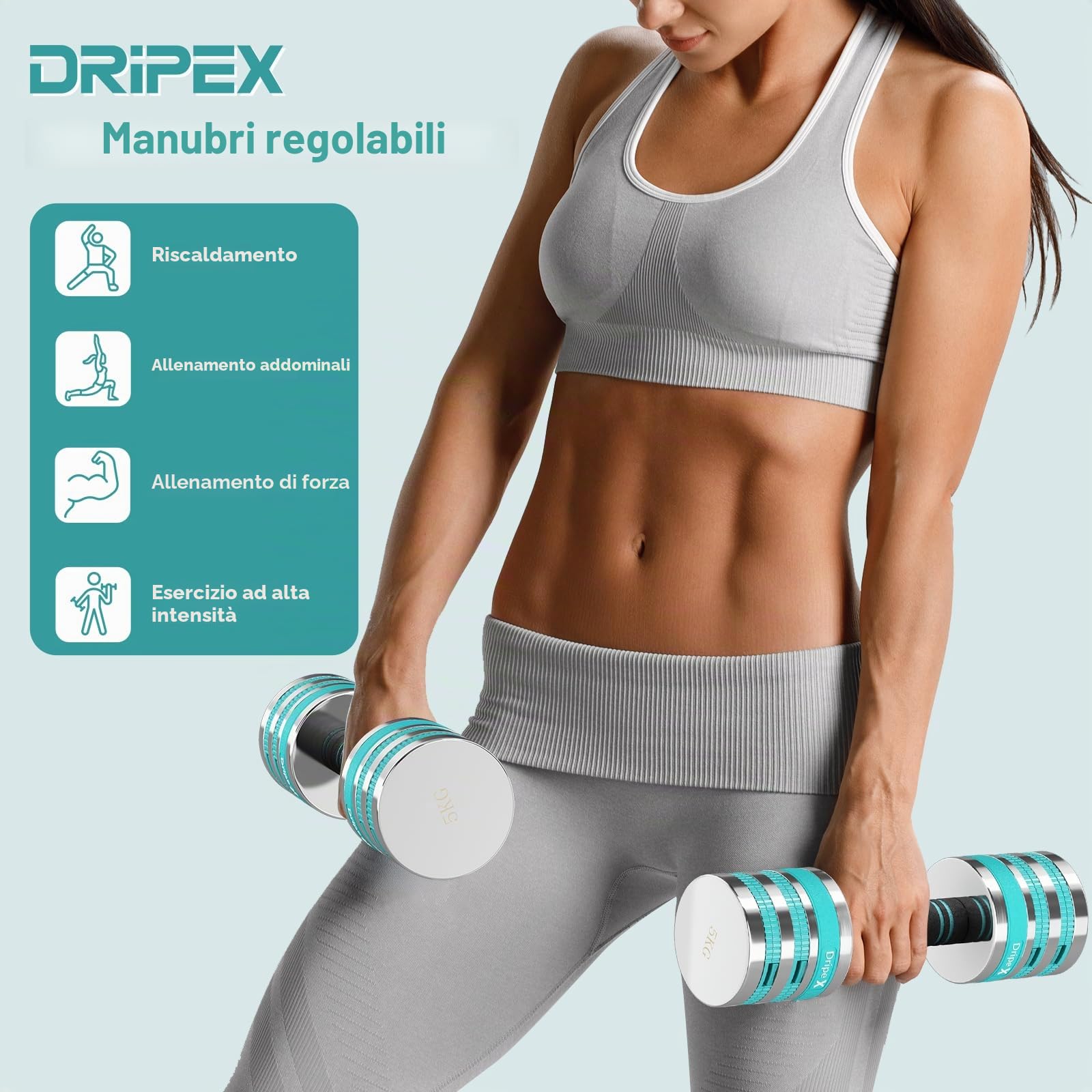 Dripex Manubri regolabili con manico in schiuma, 1 paio di manubri da 5 kg x 2 o 10 kg x2 con un peso regolabile rapidamente da 3 kg a 10 kg innovativi manubri in acciaio per la casa
