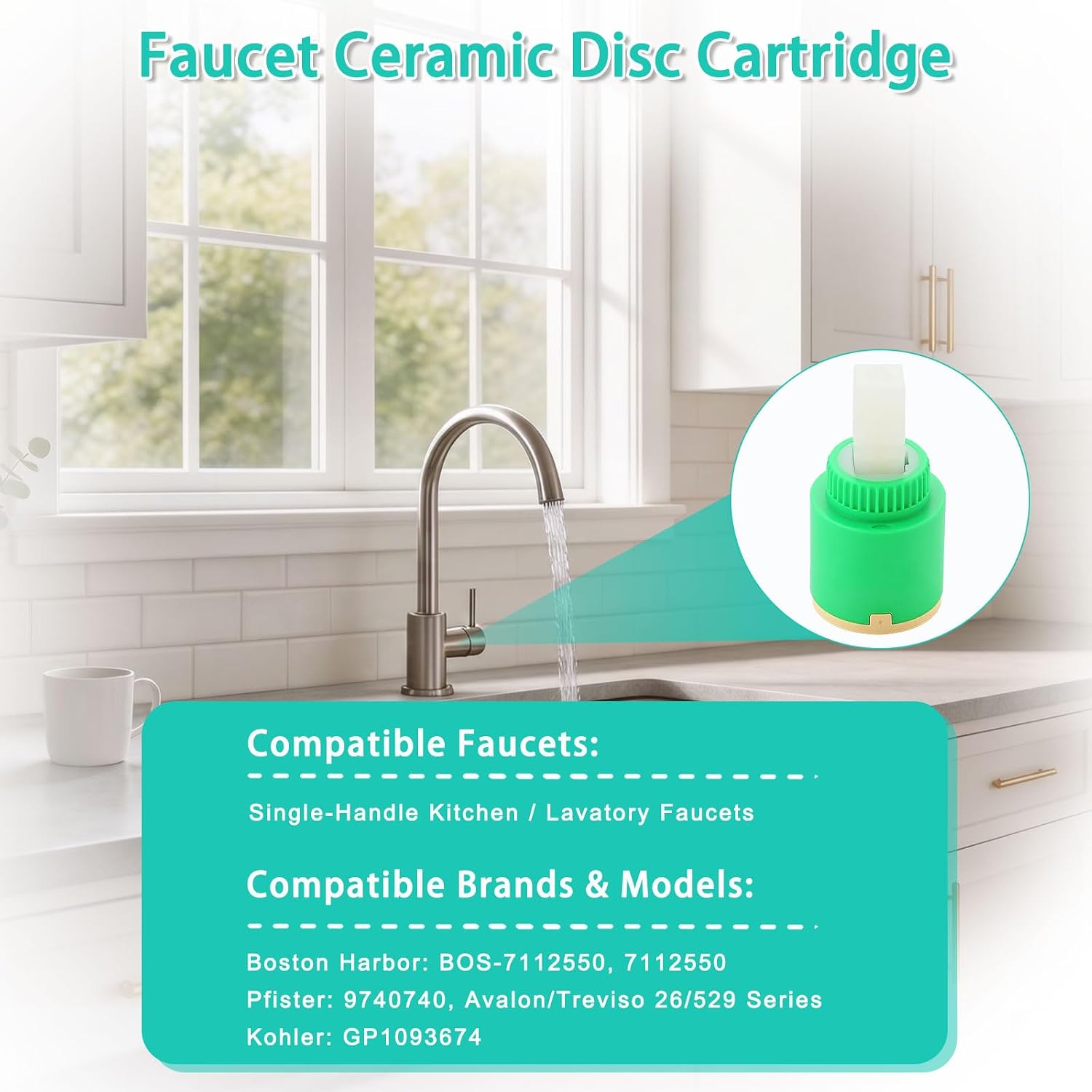25mm Faucet Cartridge Replacement, Single Handle Faucet Cartridge for Kohler K-GP1093674 Valve Kit for Pfister 9740740 Avalon/Treviso 26/529 Series 25mm Cartridge Sub Assembly