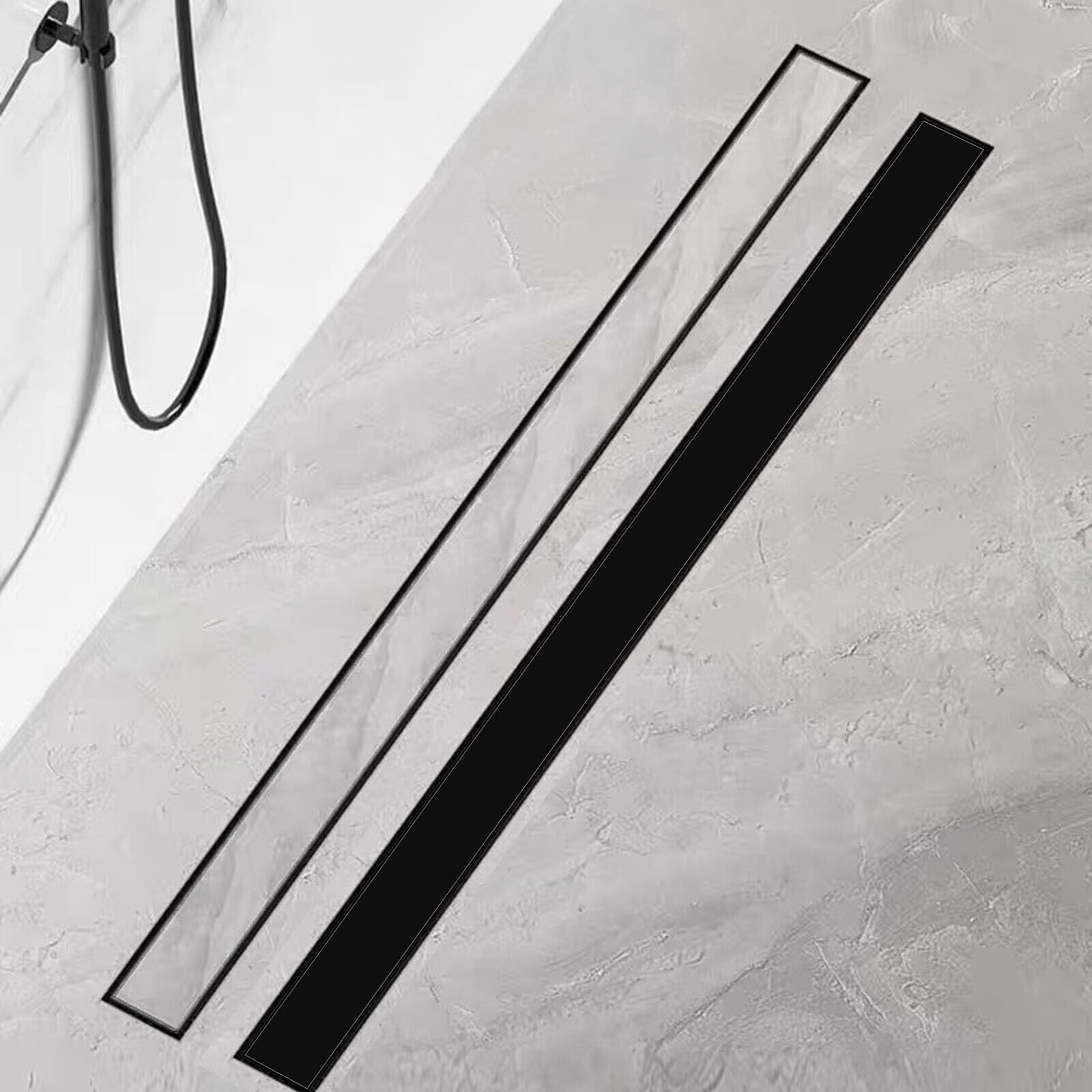 Canalina per doccia, 80 cm, in acciaio inox, con piastrellatura in acciaio inox, con sistema completo di scarico per doccia, sifone a 360° con filtro per capelli, dimensioni da 30 cm a 120 cm