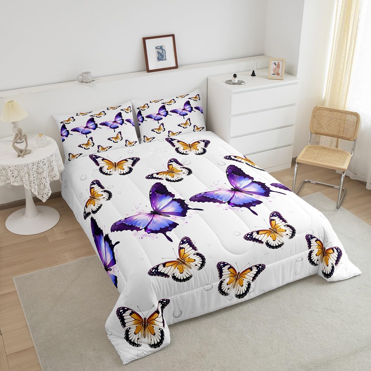 Juego De Colcha Acolchada Con Diseño De Mariposas Y Purpurina - Tamaño Individual (67x91 Pulgadas) + 1 Funda De Almohada