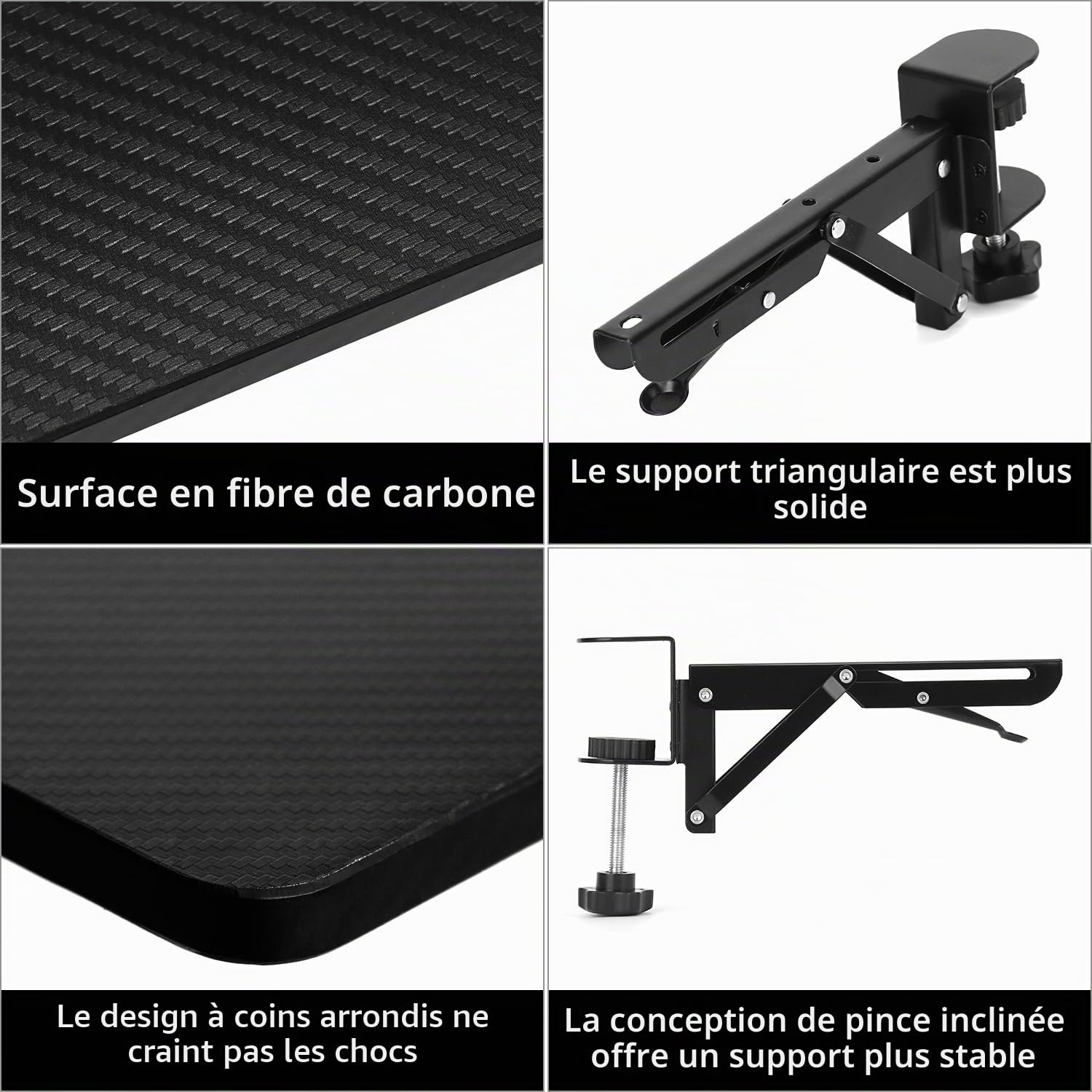 QWORK® Plateau d'extension de Bureau Ergonomique, Plateau d'extension de Bureau Pliable, 64 x 24 cm, Conception à Pince, pour la Maison et Le Bureau