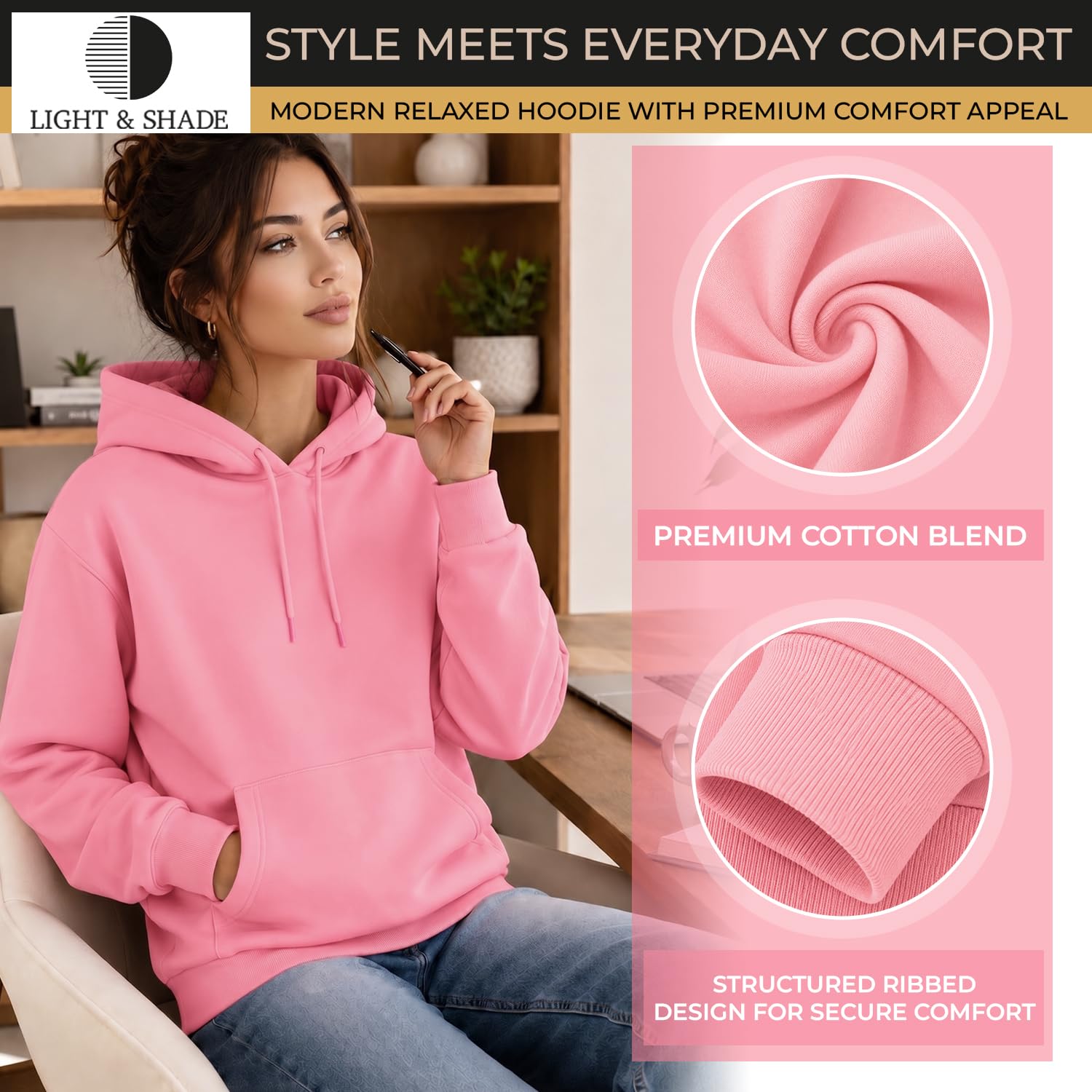 Light & Shade Damska bluza typu pulower, miękka w dotyku bluza z kapturem