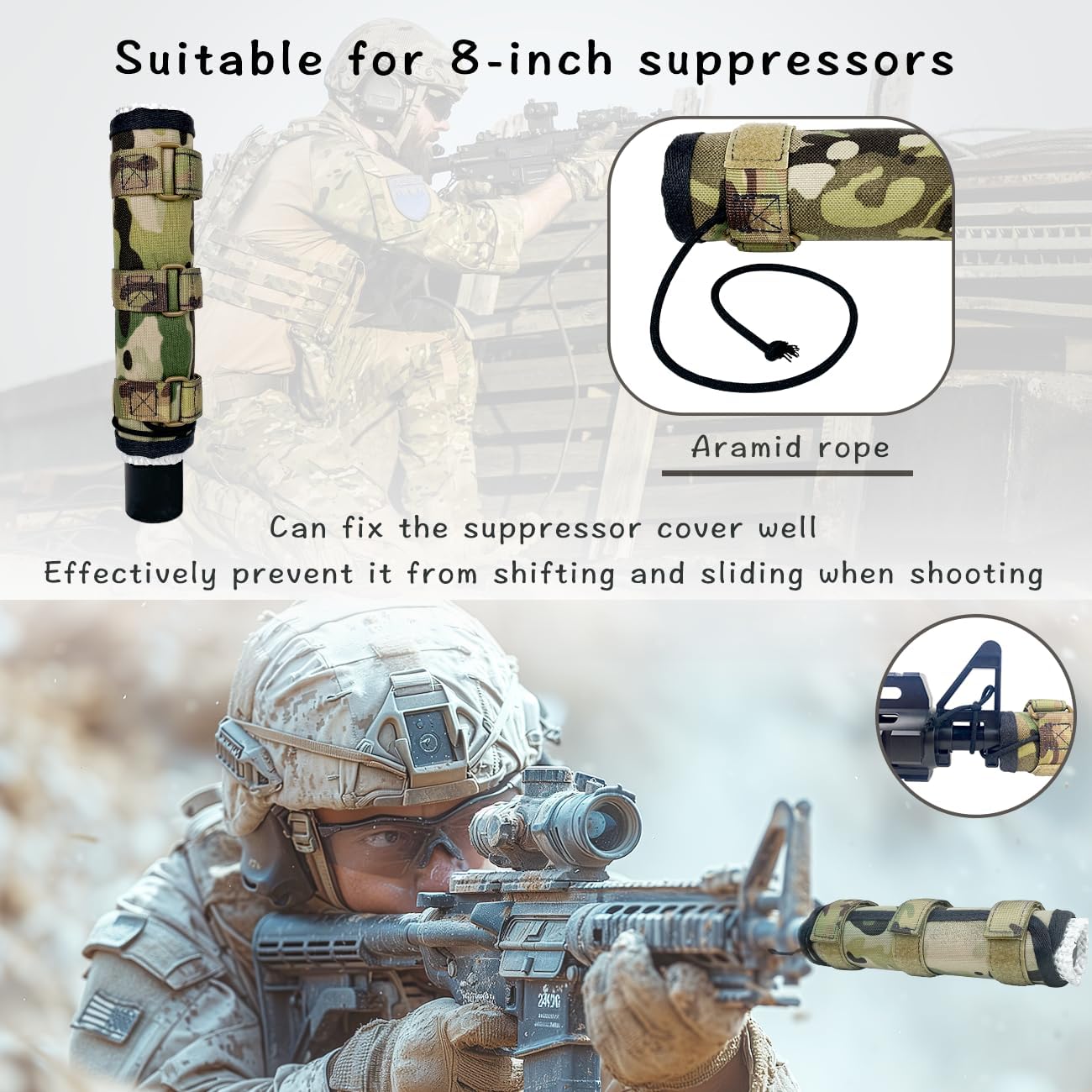 8 Inch Suppressor Cover Thermal Insulation Wrap with Burnproof Microfiber Sleeve for Hunting Shooting