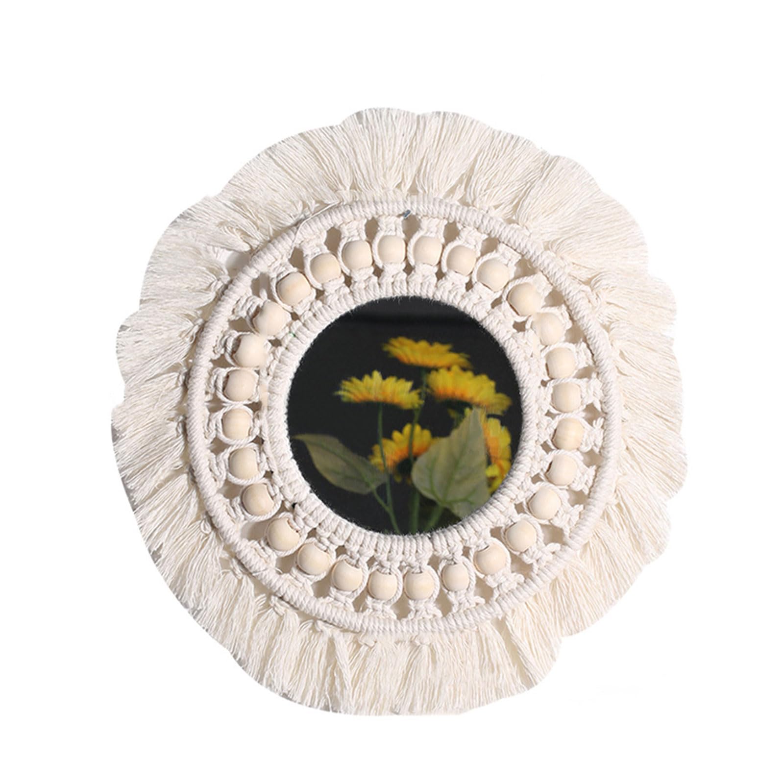 Tsophreniq Wall Hangings Mirrored Macrames Woven Cotton Rope Fringed Tassels Decorative for Makeup Gift Supplies Woven Fringed Tassels Wall Hangings