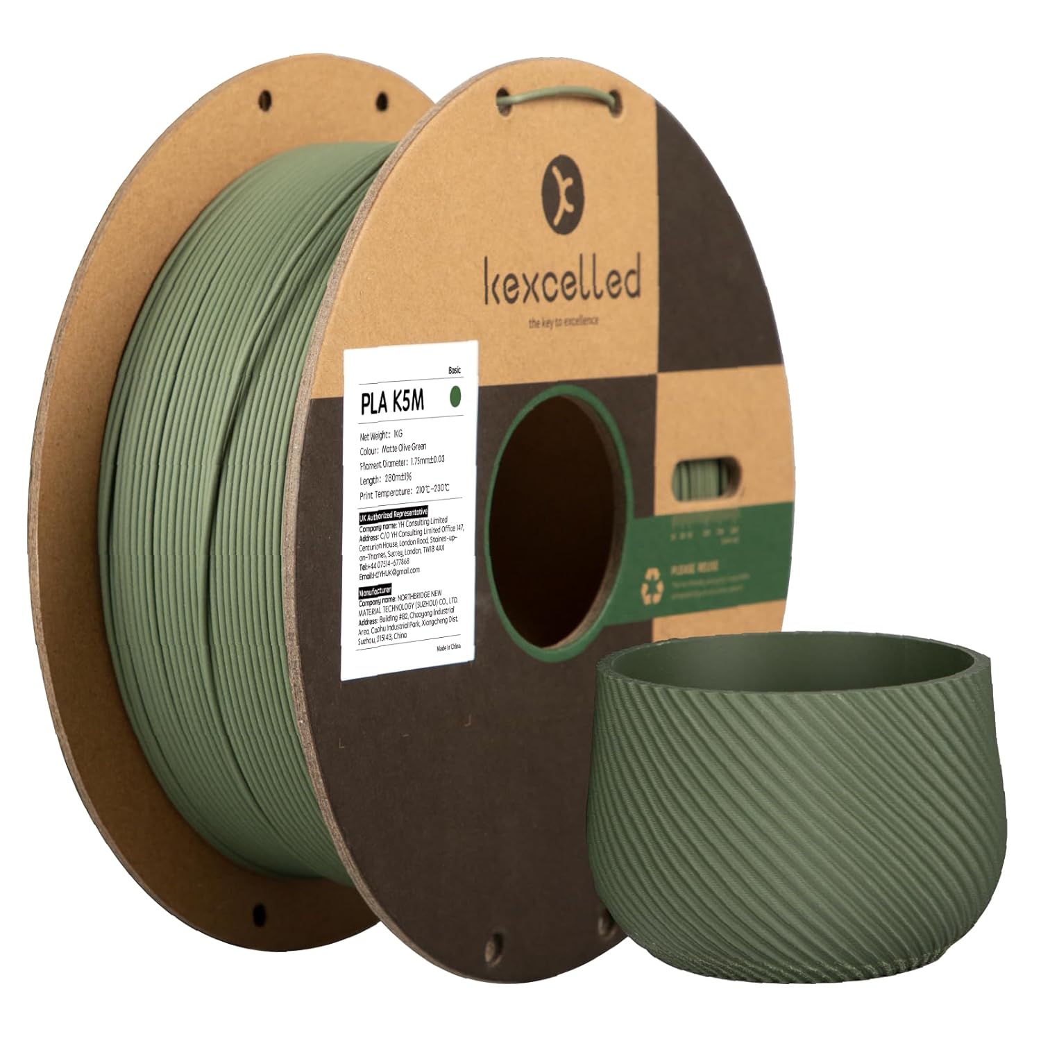 Kexcelled 3D Printer Filament 2kg Matte PLA Filament and PLA Filament，1kg per Spool, Pack of 2,Fit Most FDM 3D Printers，Olive Green Matte PLA + Magenta PLA