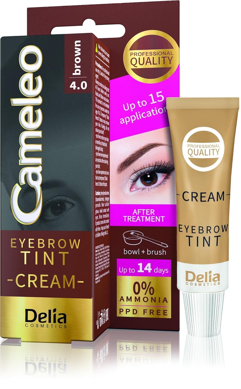 Cameleo - Eyebrow Tint - Brown Colour - Creamy Consistency - Long Lasting Effect Up to 14 Days - No Ammonia - Eyebrows Dye Color Kit, Set - 15 Applications - 15ml