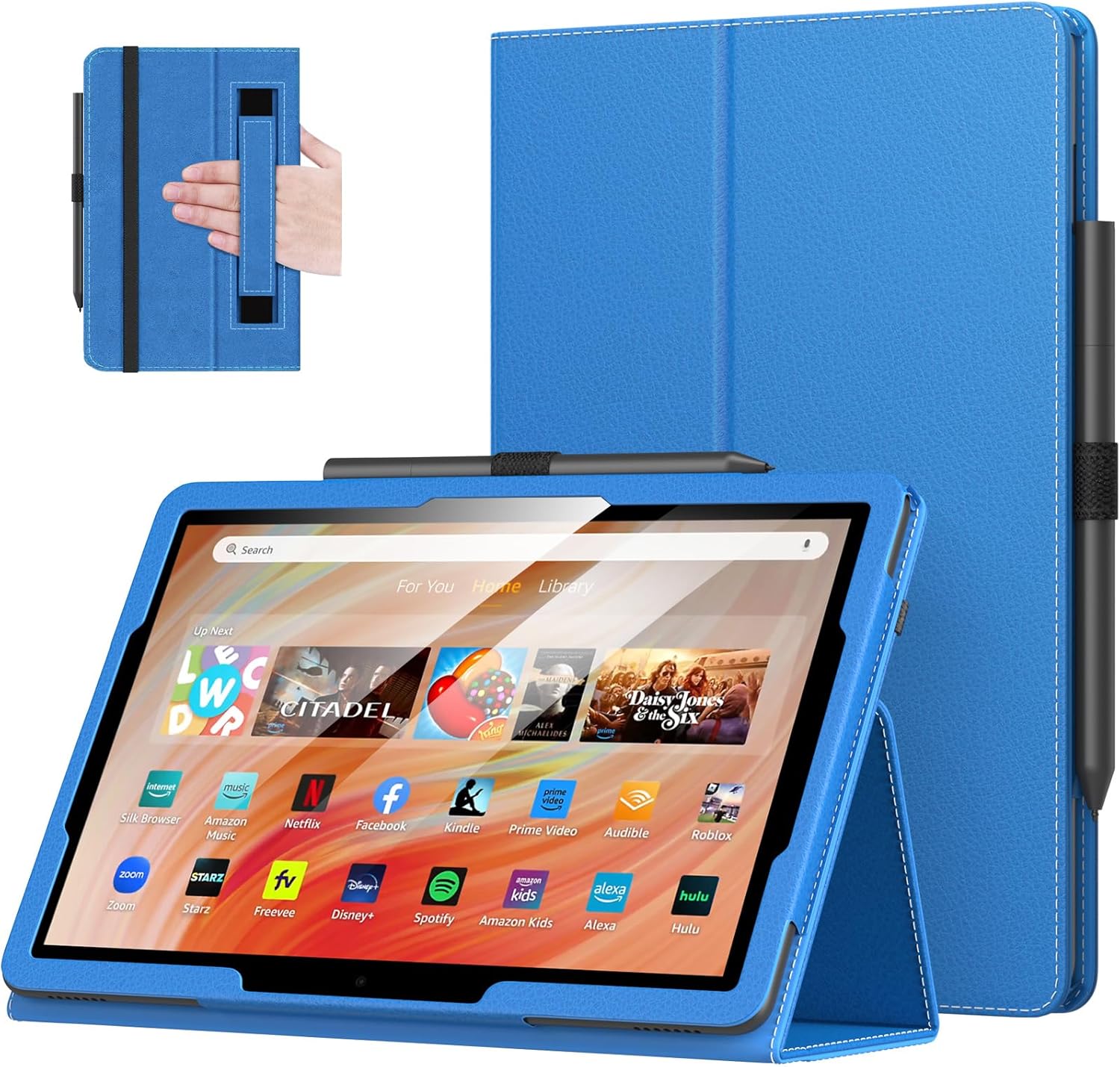 MoKo Case Fits All-New Amazon Kindle Fire HD 10 & 10 Plus Tablet (13th/11th Generation, 2023/2021 Release) 10.1" - Slim Folding Stand Cover with Auto Wake/Sleep, Blue