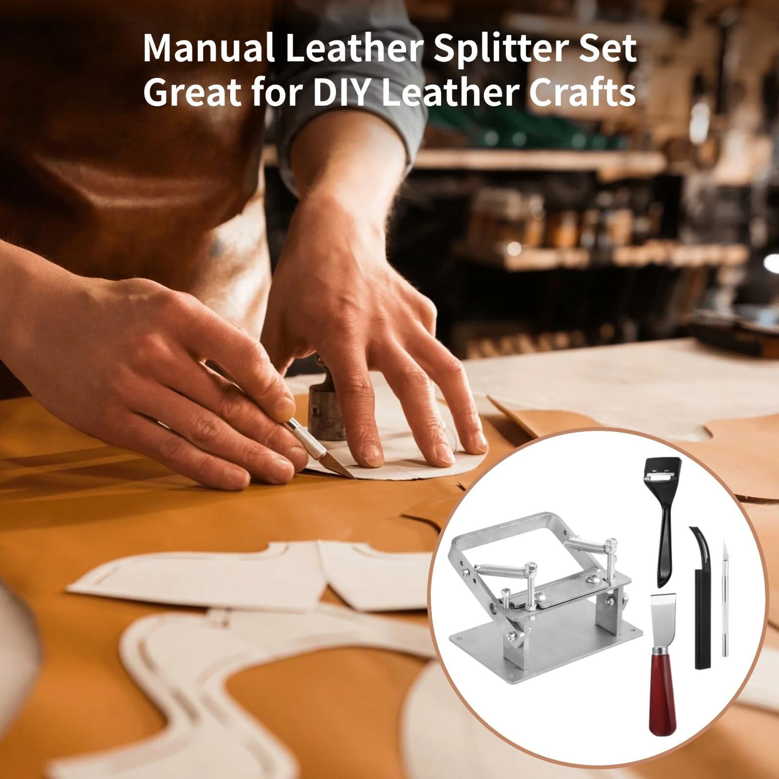 Leder Schälmaschine & Werkzeuge Set, Edelstahl Skiver für DIY Lederhandwerk, inklusive Parers, Schaufel, Schnitzer, Klingen, Schraubenschlüssel