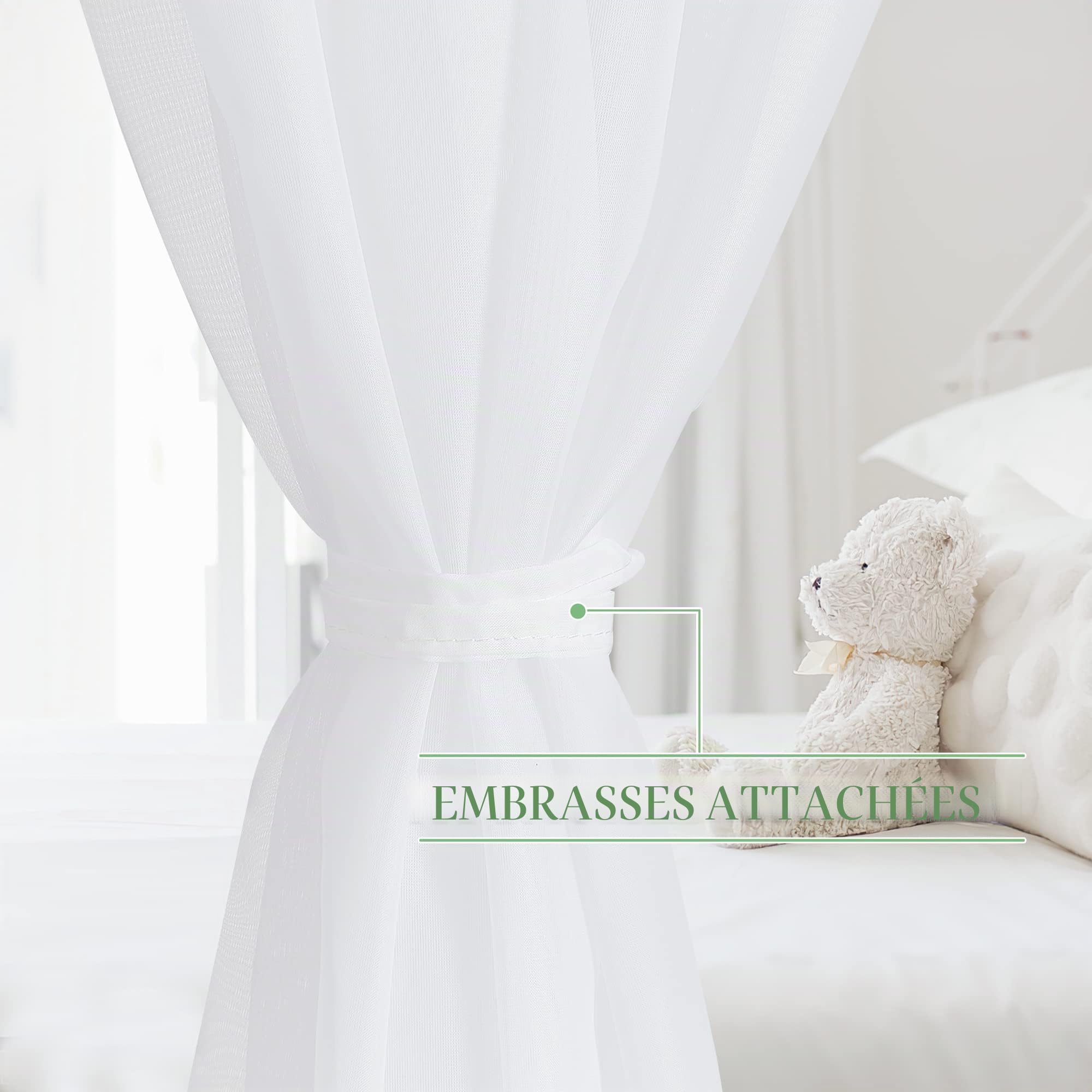 KGORGE Voilages à baldaquin pour Grand lit/très Grand lit/jumeau/lit Double, 8 Panneaux pour lit de Filles, garçons, Adultes, décoration de Chambre à Coucher (Blanc, 114,3 cm de Large x 243,8 cm de