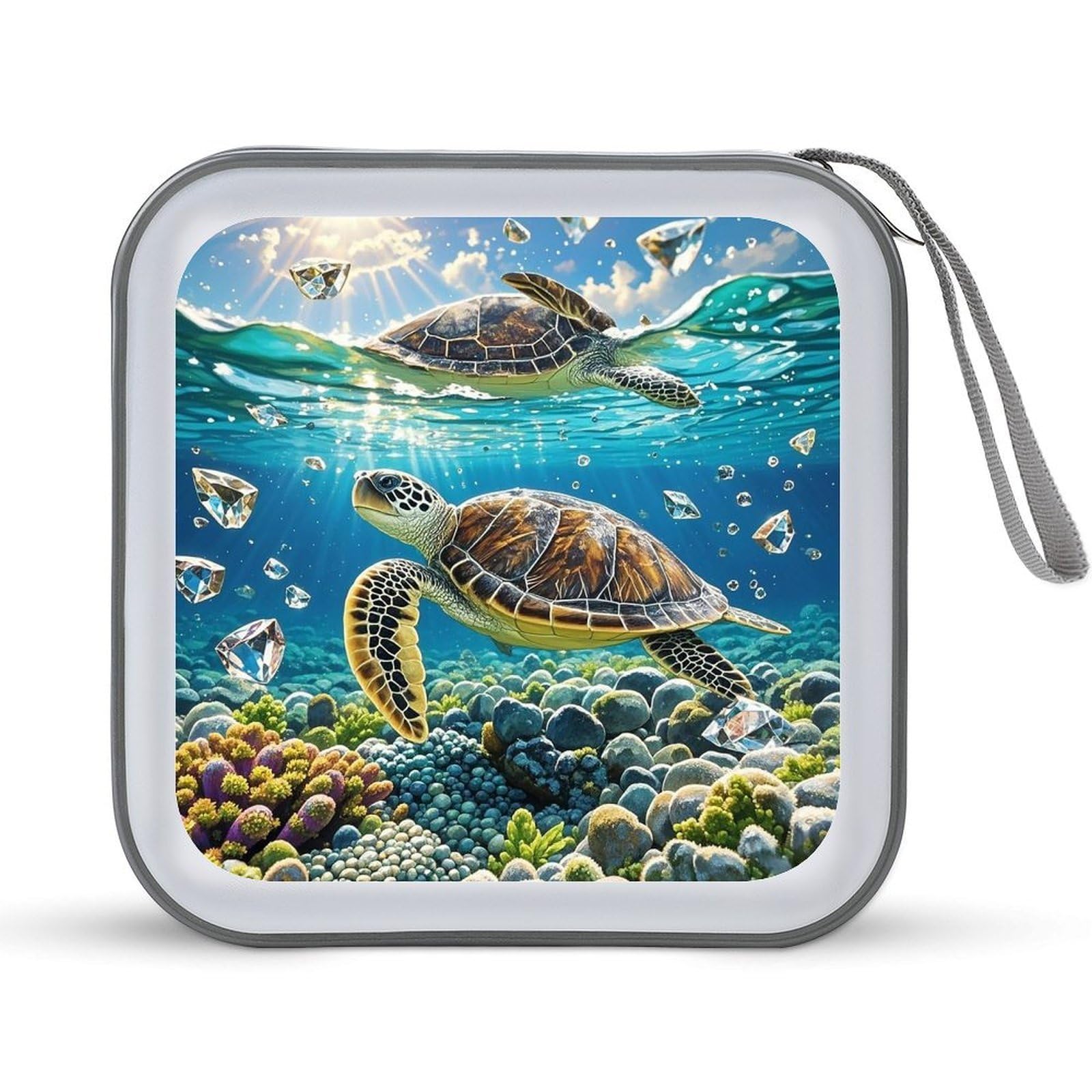 VstaDank Sea Turtles Painting DVD Case With Zipper Portable CD Case Hardshell DVD VCD Binder Storage Box EVA Protective Blu-ray Wallet 40 Capacity CD Wallet Movie Music Media Disc Wallets
