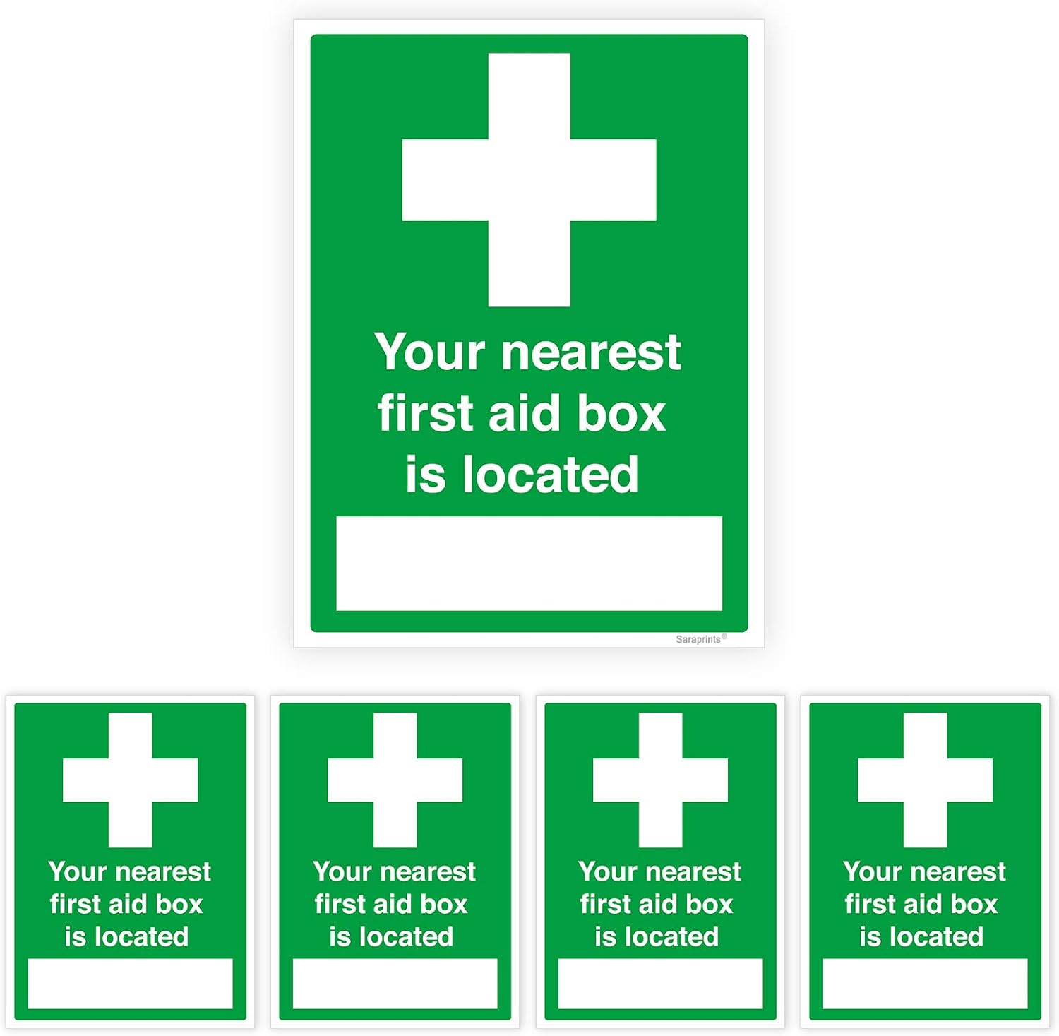 Pack of 5 First Aid Sticker Sign (150 x 200 mm) Self adhesive