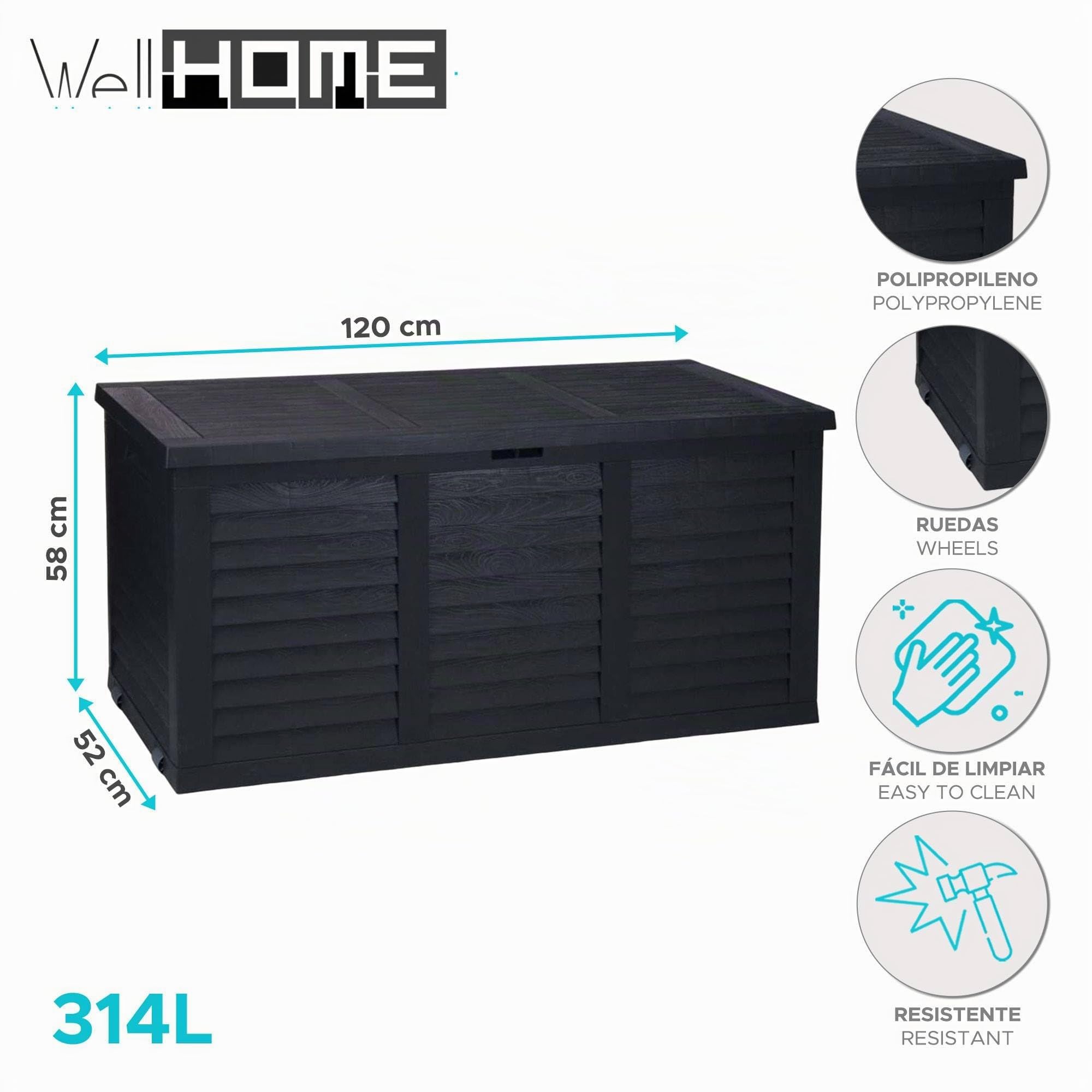 Well Home Baúl de jardín 'Hippo' de 314L ideal para el almacenamiento