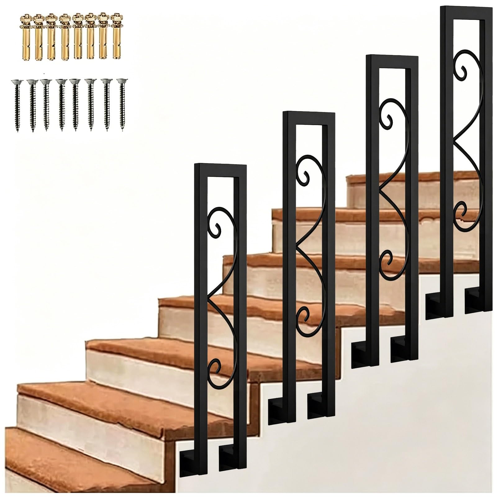 Gaommini B Lack Hand Rail Divider Post For Outdoor Concrete Steps, Metal Stairs Porch Deck Railing 35Cm-110Cm Industrial Stair Railings Side Mount Handrail Guardrail(,85Cm/33In)