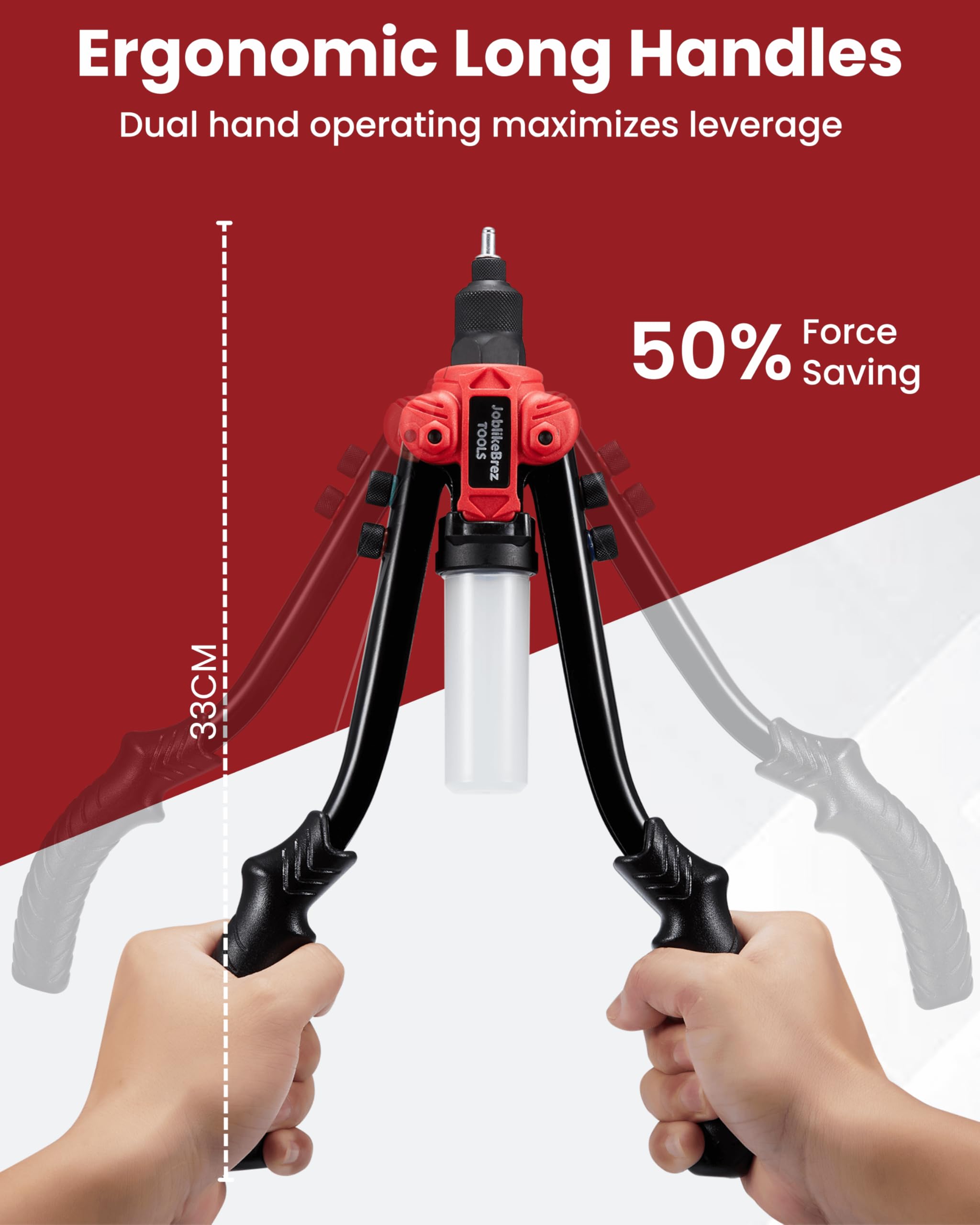 Kit de alicates de remache Pro con 210 remaches Pop (2,4 – 6,4 mm) | Gran pinza de remache Pop de 33 cm con colector de varillas | Remachadora robusta para automóvil, metal y bricolaje