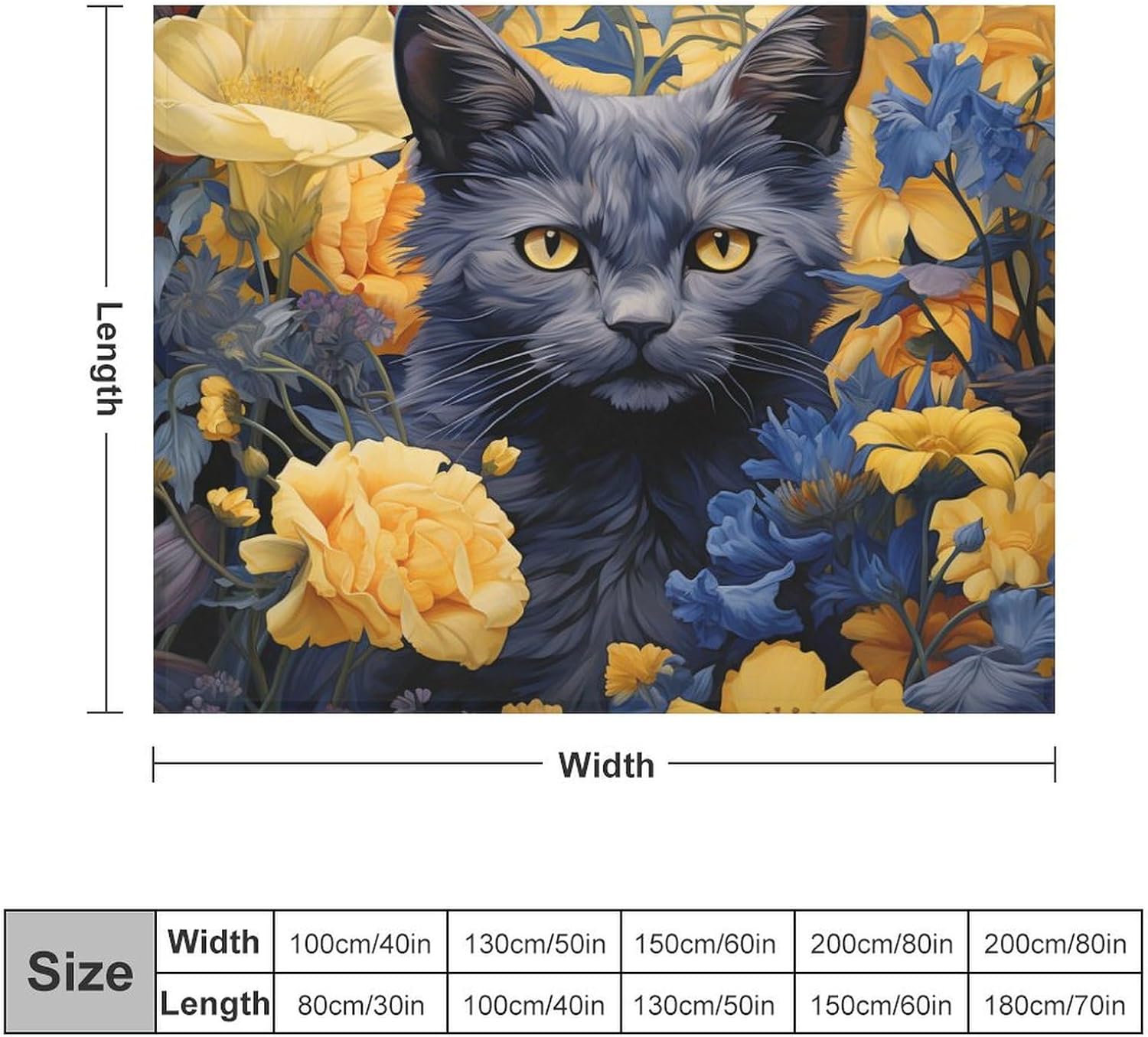 Blue Cat in Bloom Throw Blanket for Winter Bedding Couch and Gift 70"x80" Cat Pet Lover Velvet Flannel Blanket Gift for Kids Family and Friends Flannel Blanket for Bed