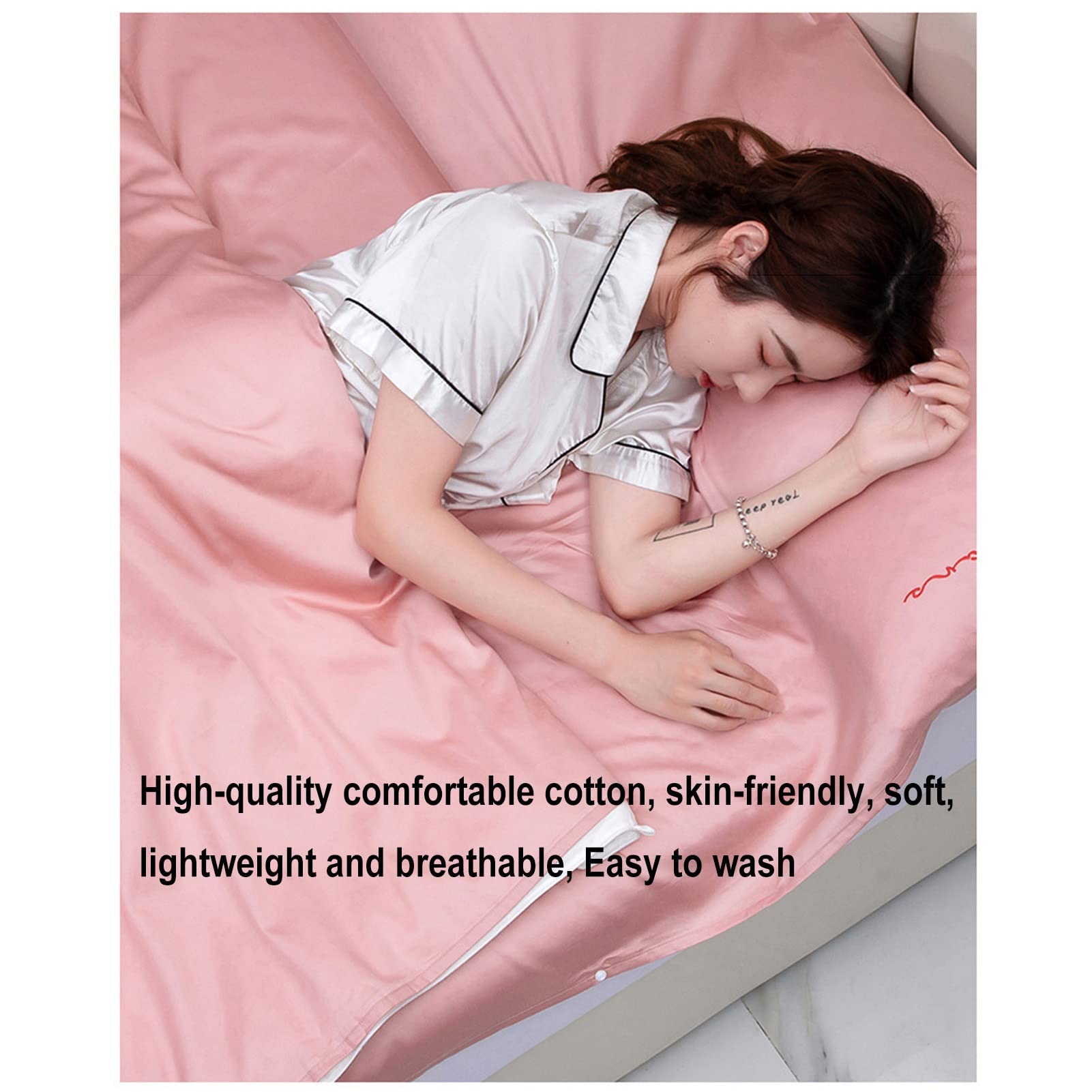 Sleeping Bag Liners Różowa Bawełniana Wkładka Do Śpiwora, Prześcieradła Podróżne Na Kemping Kompaktowy Śpiwór Całoroczny, Odporna Na Kurz Prześcieradła Hotelowe, Łatwe Do Mycia
