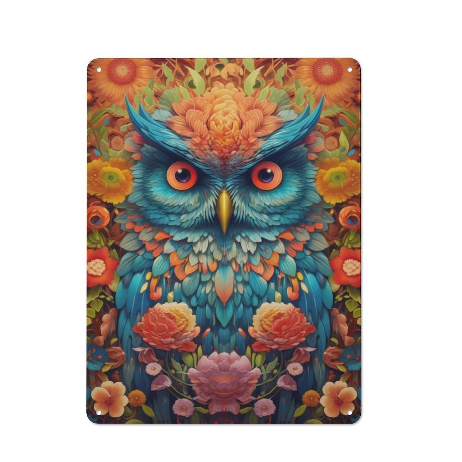 Junmoney Owl Flower Portrait 2 Classic Metal Sign 40X30cm Featuring Bar Wall Plaque For Diner, Restaurant, Shed Or Kitchen
