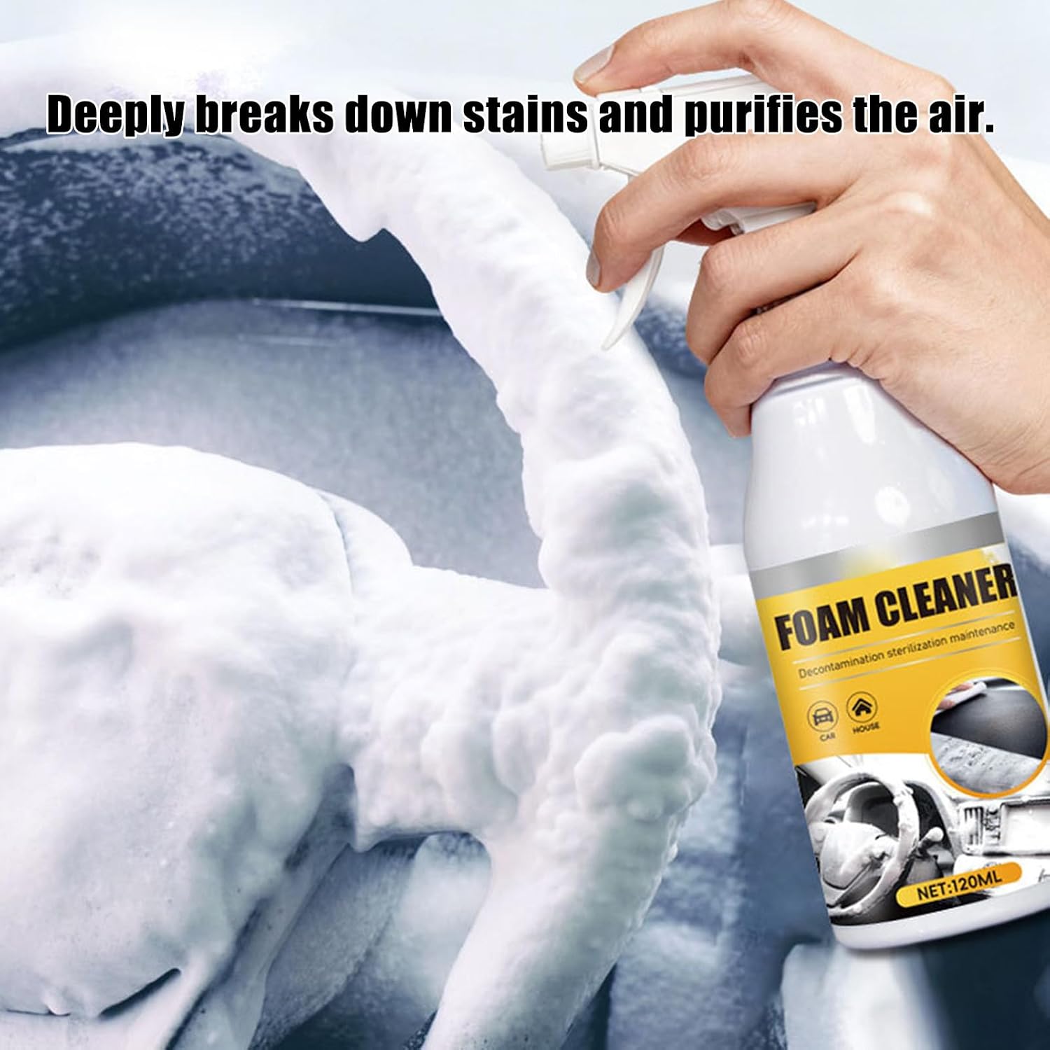 Powerful Upholstery Cleaner Foam - Deep Car Fabric Cleaning, Multi-Purpose Supplies with Fast Action, Household Furniture with 120ml Bottle, Couch Sofa Care for Garage Roof Dashboards