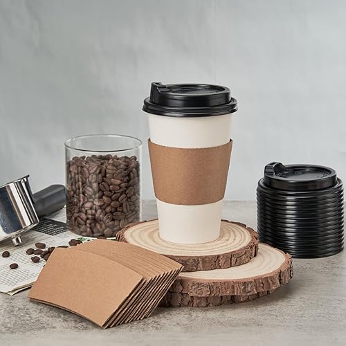Miniatura 6 de RACETOP Paquete de 100 tazas de café de papel desechables con tapas y mangas, 16 onzas, para fiestas, iglesia, viajes y hogar