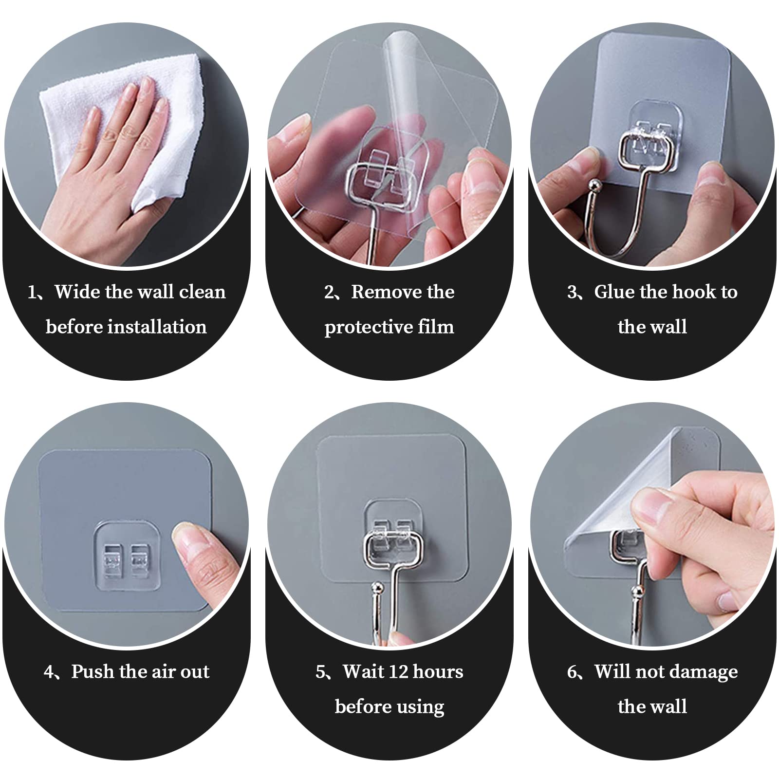AWCIGG 15 Piezas Ganchos Adhesivos Extra Fuertes, Ganchos Adhesivos Para Pared (Máx. 15 Kg), Gancho Autoadhesivo, Transparente, Impermeable, Sin Clavo, Para Pared, Cocina, Baño, Oficina, Ventana