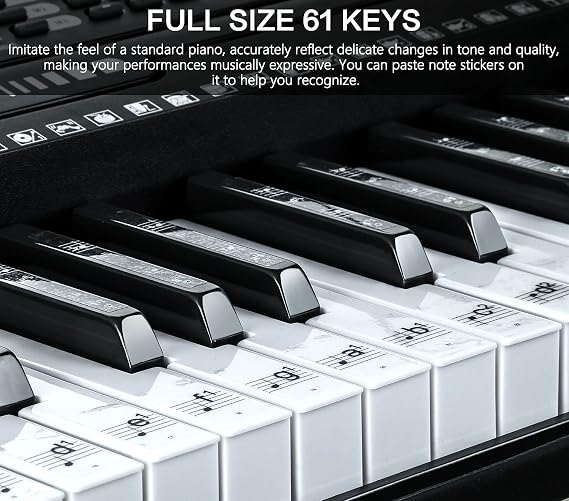 61 Key Portable Electronic Keyboard Piano w/Lighted Full Size Keys, LCD, Headphones, X-Stand, Stool, Music Rest, Microphone, Note Stickers, Built-In Speakers,3 Teaching Modes