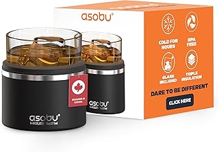asobu Whiskey Sleeve Glass – Insulated Bourbon Tumbler with Premium Rocks Glass, BPA-Free, Double-Wall Stainless Steel, Keeps Drinks Cold Longer, 10.5oz