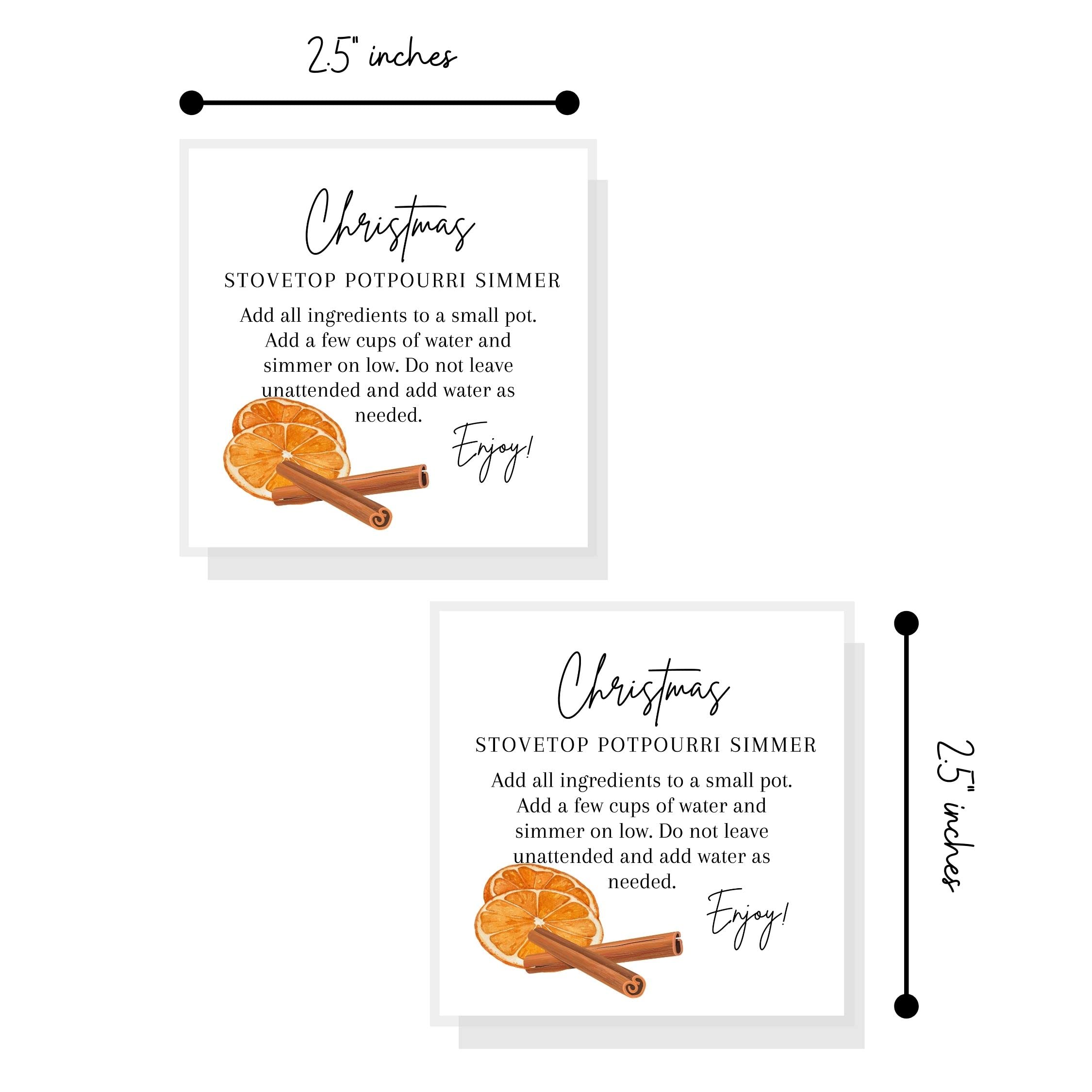 Christmas Stovetop Potpourri Simmer Instruction Cards | 30 Pack | 2.5 x 2.5