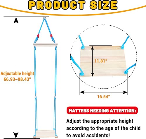 Miniatura 2 de Monopatín de madera para niños, 3 en 1 de pie, equilibrio de ejercicio y coordinación corporal, columpio de árbol para exteriores (cuerda azul)