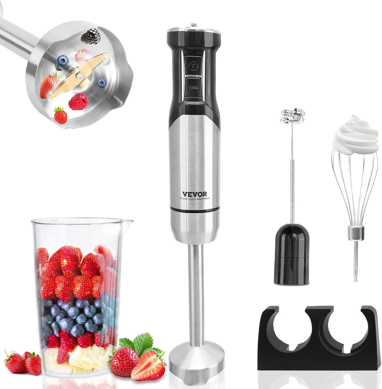 VEVOR Commercial Immersion Blender, 500 Watt 12Speed Heavy Duty Immersion Blender, Stainless