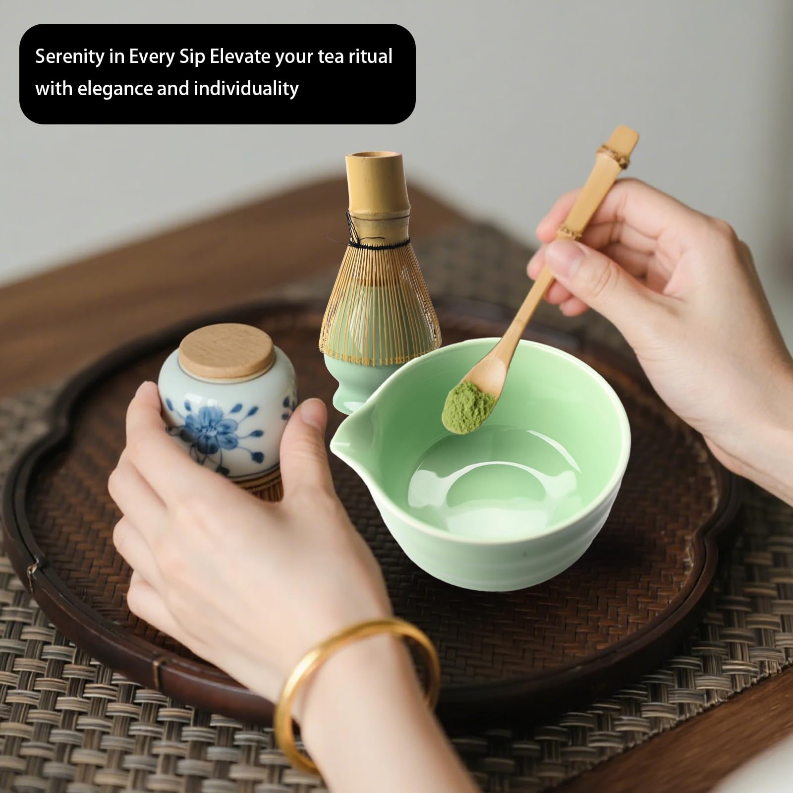 Set Matcha - giapponese completo con Frusta Matcha in bambù cucchiaio ciotola e supporto per frusta Perfetto per una cerimonia del tè tradizionale Matcha Kit ideale per la preparazione del tè matcha