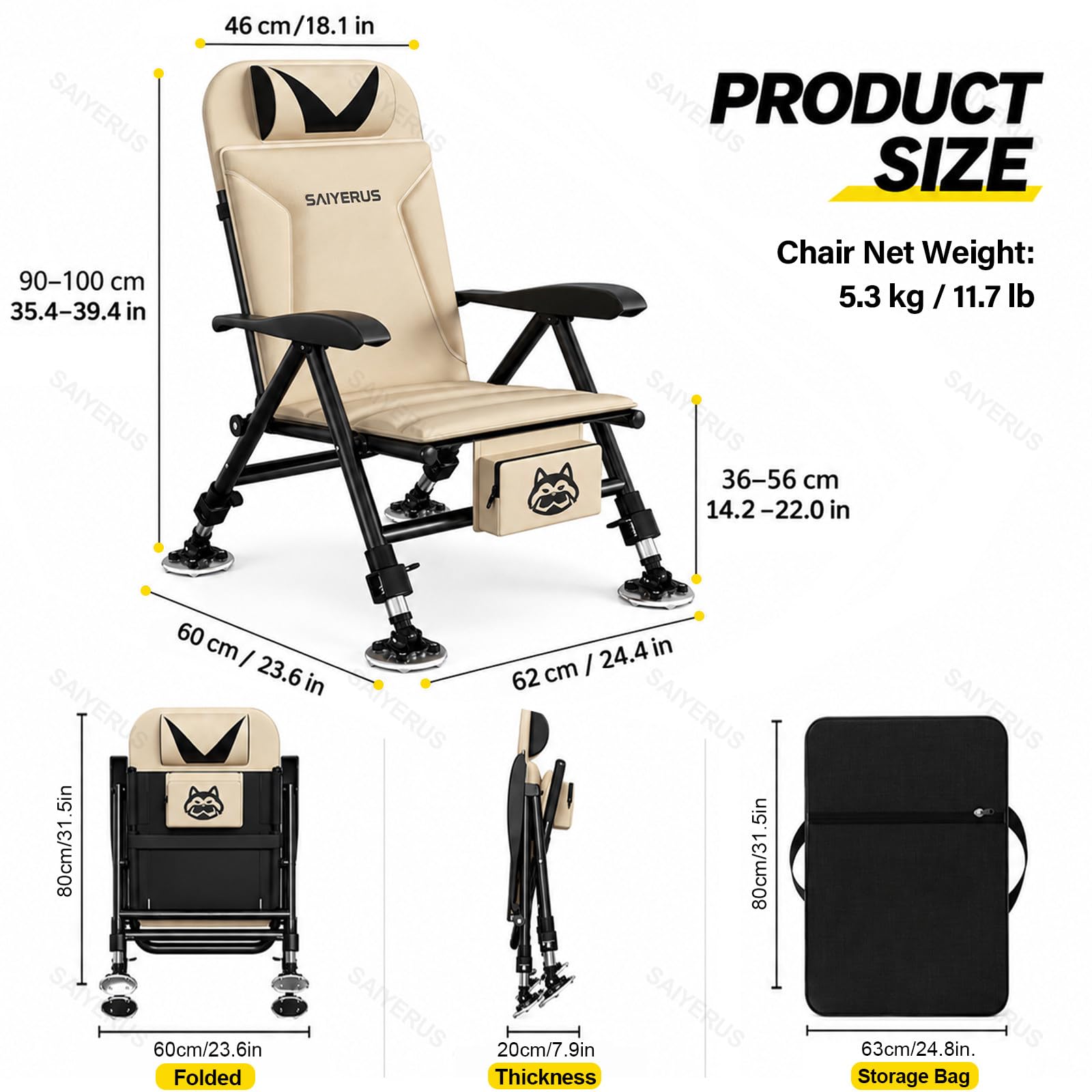 Sedia Professionale da Pesca e Campeggio Pieghevole, Portata 150 kg Set C