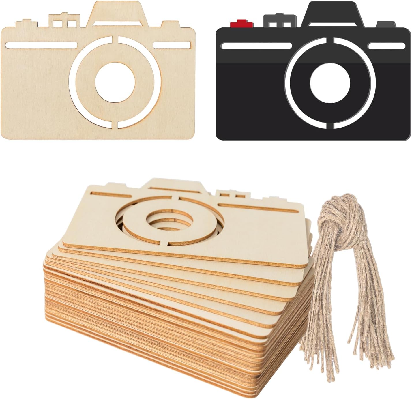 Camera Shape Wood Craft Cutout Wall Art Unfinished Ornaments for Craft Present Tags Photography Studio Door Hanger Home Party Decoration 20 Pcs