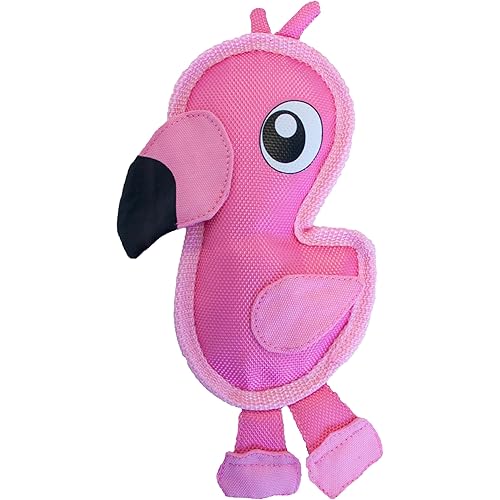 Outward Hound Fire Biterz Flamingo Plush Firehouse Material Interactive Dog Toy, Small