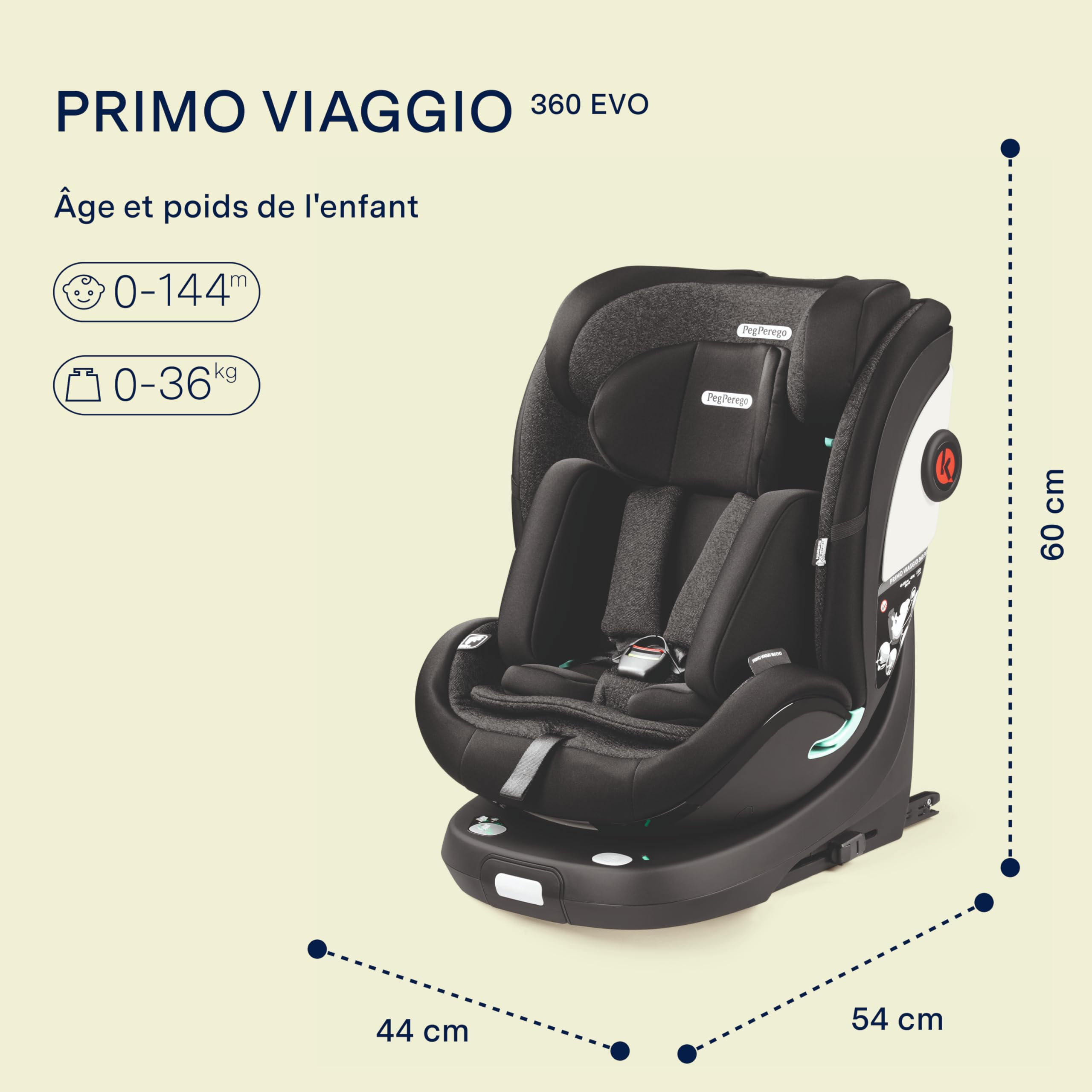 PEG Primo Viaggio 360 EVO, Siège Auto i-Size Pivotant 360°, 40-150 cm, 0-12 ans, 0-36 kg, Évolutif et Inclinable, avec Base ISOFIX, Planet