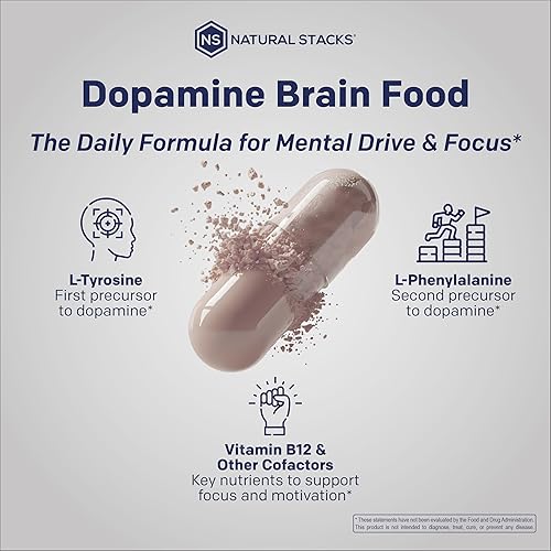 Miniatura 5 de Natural Stacks suplemento de dopamina alimento para el cerebro 60 cápsulas vegetarianas apoyo para el neurotransmisor mejora la salud del cerebro