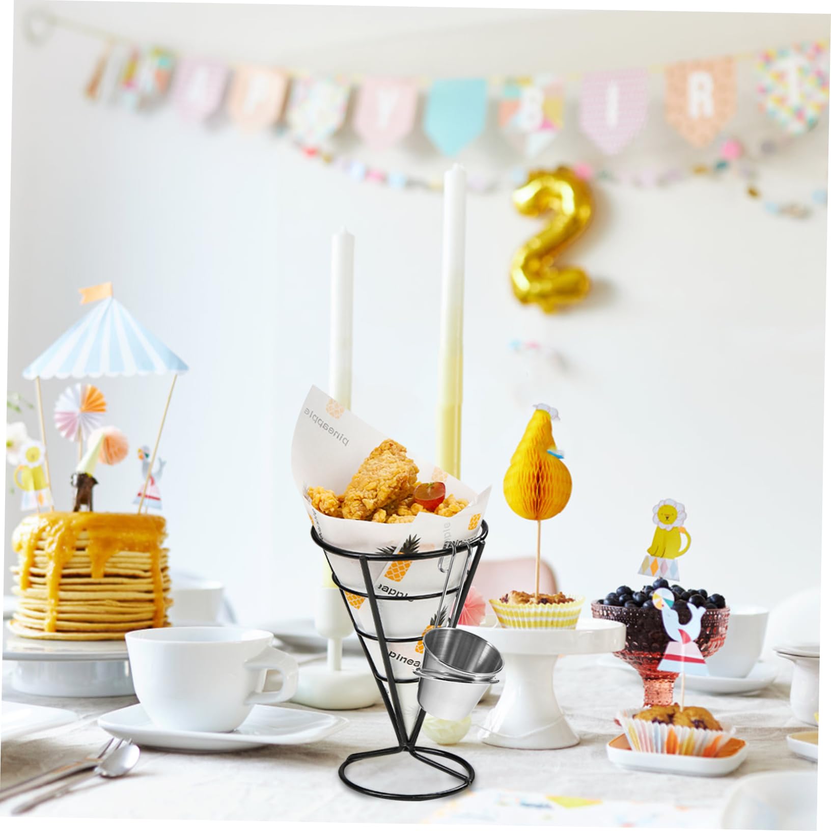 COLLBATH 1set Fried Chicken French Fries Holder with Sauce Dipper Snack Serving Basket Rack Cone Display for Events Parties Restaurants and Cafes Stylish Practical Design