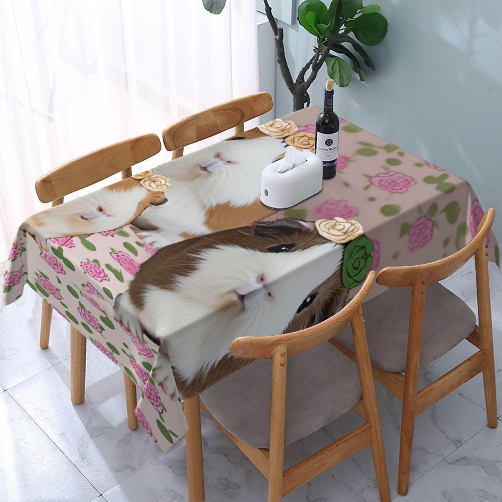 WPKJU Guinea Pigs and Cupcakes Printed Tablecloth Water Resistant Table Cover Washable Rectangle Table Cloth for Tables 54x72 in