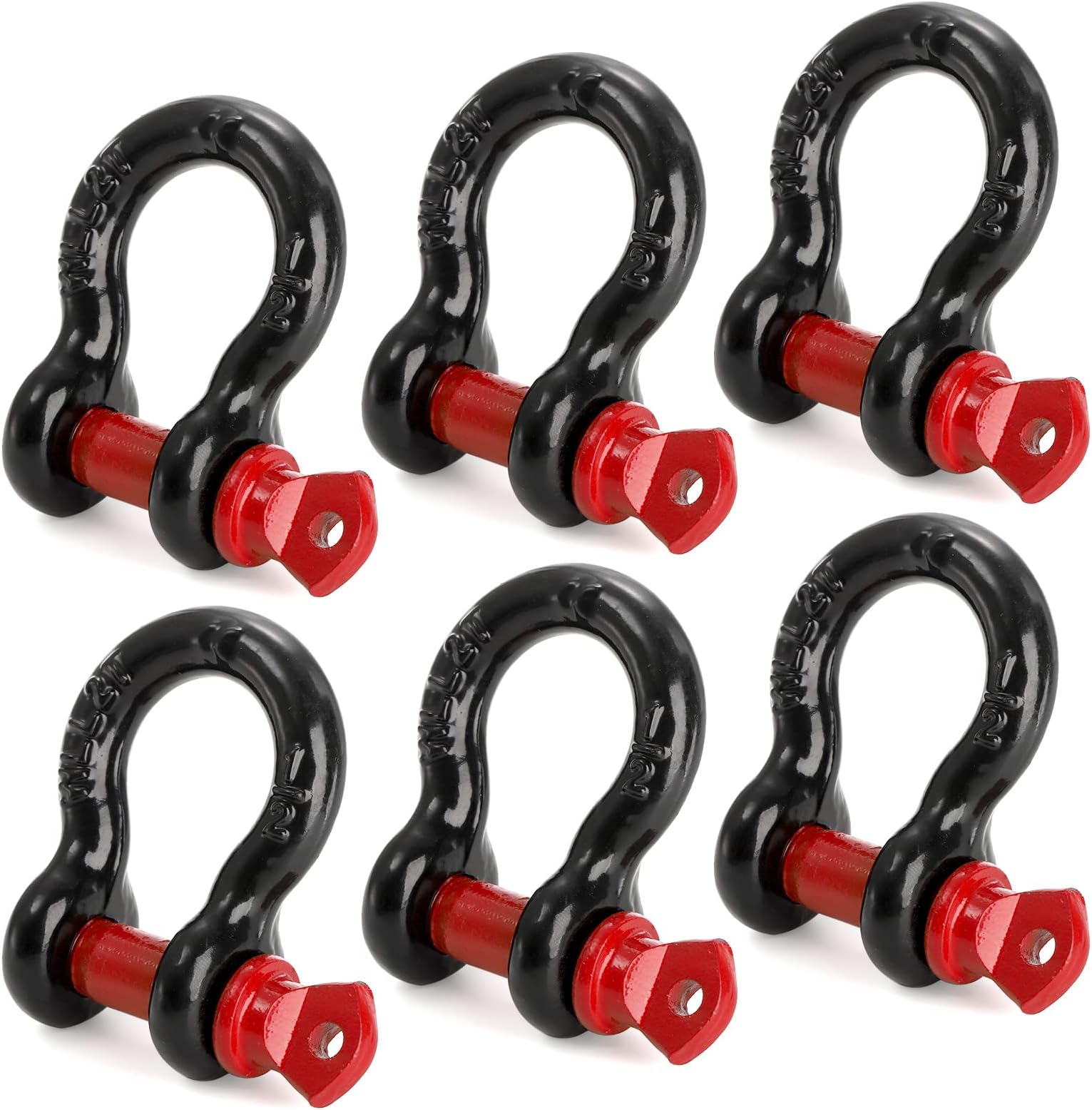 6 Pack 1/2" D Ring Shackle 2.0 Ton (4,000 lbs) Capacity with Screw Pin Heavy Duty Shackles for Tow Strap, Winch, Off-Road Truck Vehicle Recovery