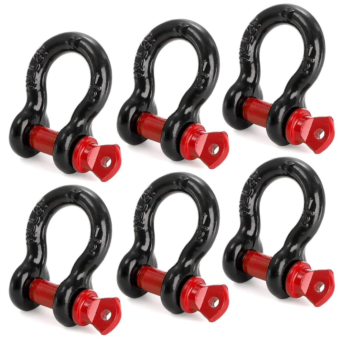 Bekith 6 Pack 1/2" D Ring Shackle 2.0 Ton (4,000 lbs) Capacity with Screw Pin