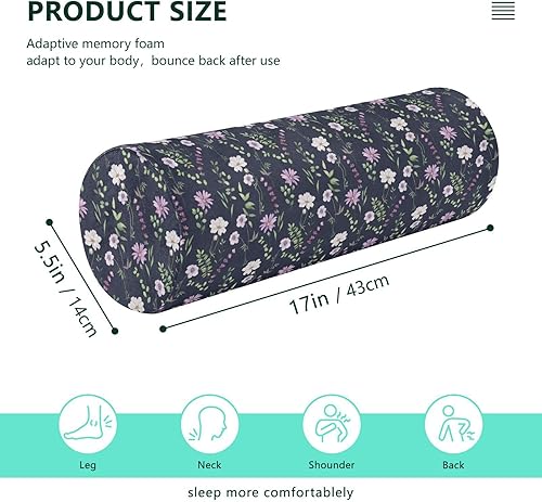 Miniatura 3 de Almohada de cuello con diseño floral de flores moradas tamaño queen para cama, almohadas redondas decorativas para el cuello, fundas de almohada
